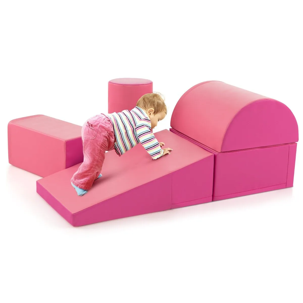 5-Piece Soft Waterproof Kids Climb and Crawl Activity Playset-Pink