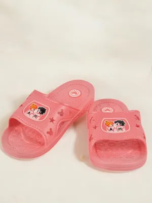 Adorable Peach Slides with Cartoon Design for Girls