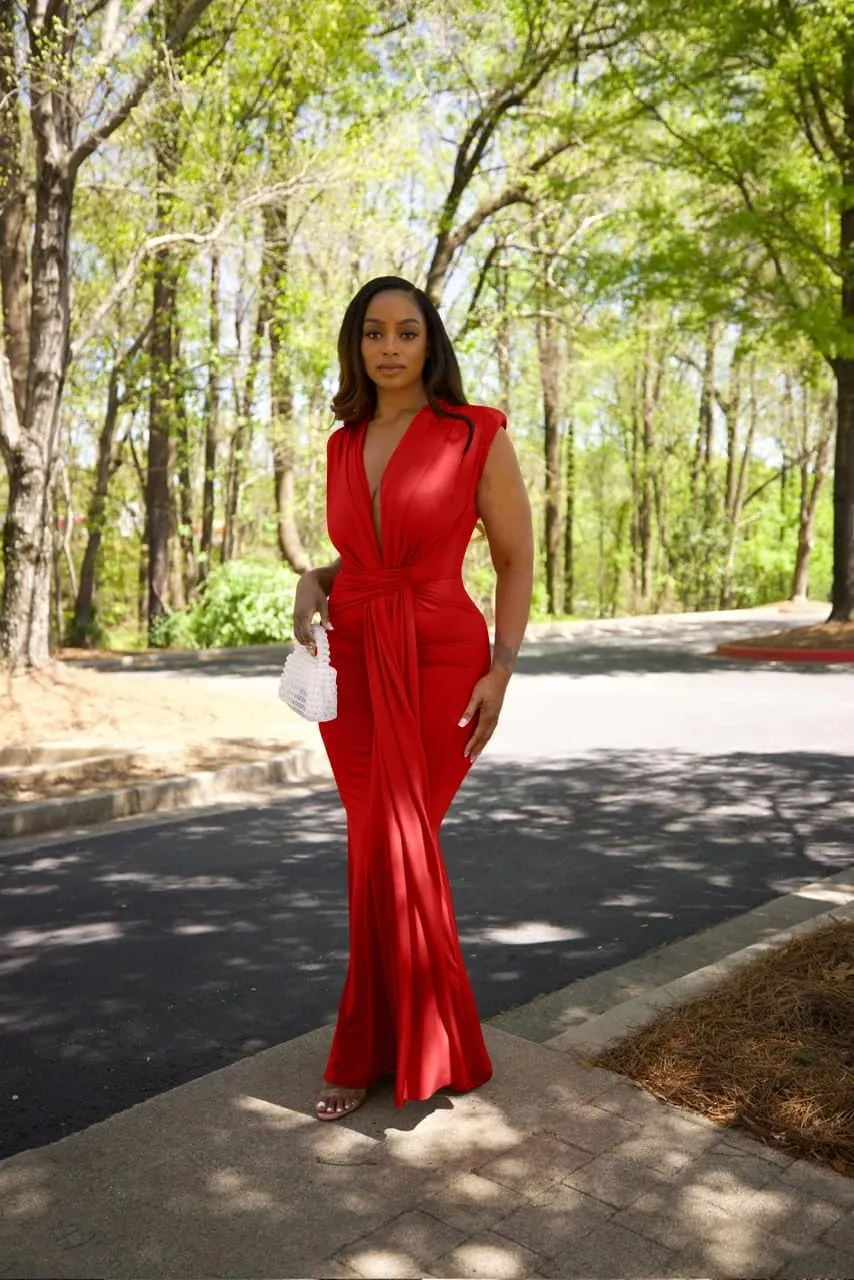 Amani Elegant Sleeveless Deep V Neck Bodycon Party Evening Gown Maxi Dress