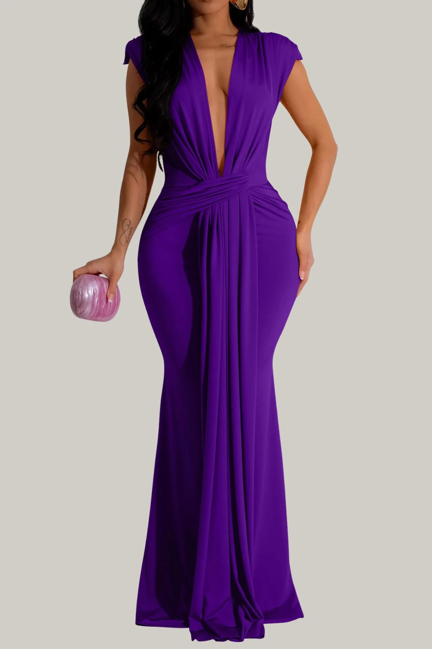 Amani Elegant Sleeveless Deep V Neck Bodycon Party Evening Gown Maxi Dress