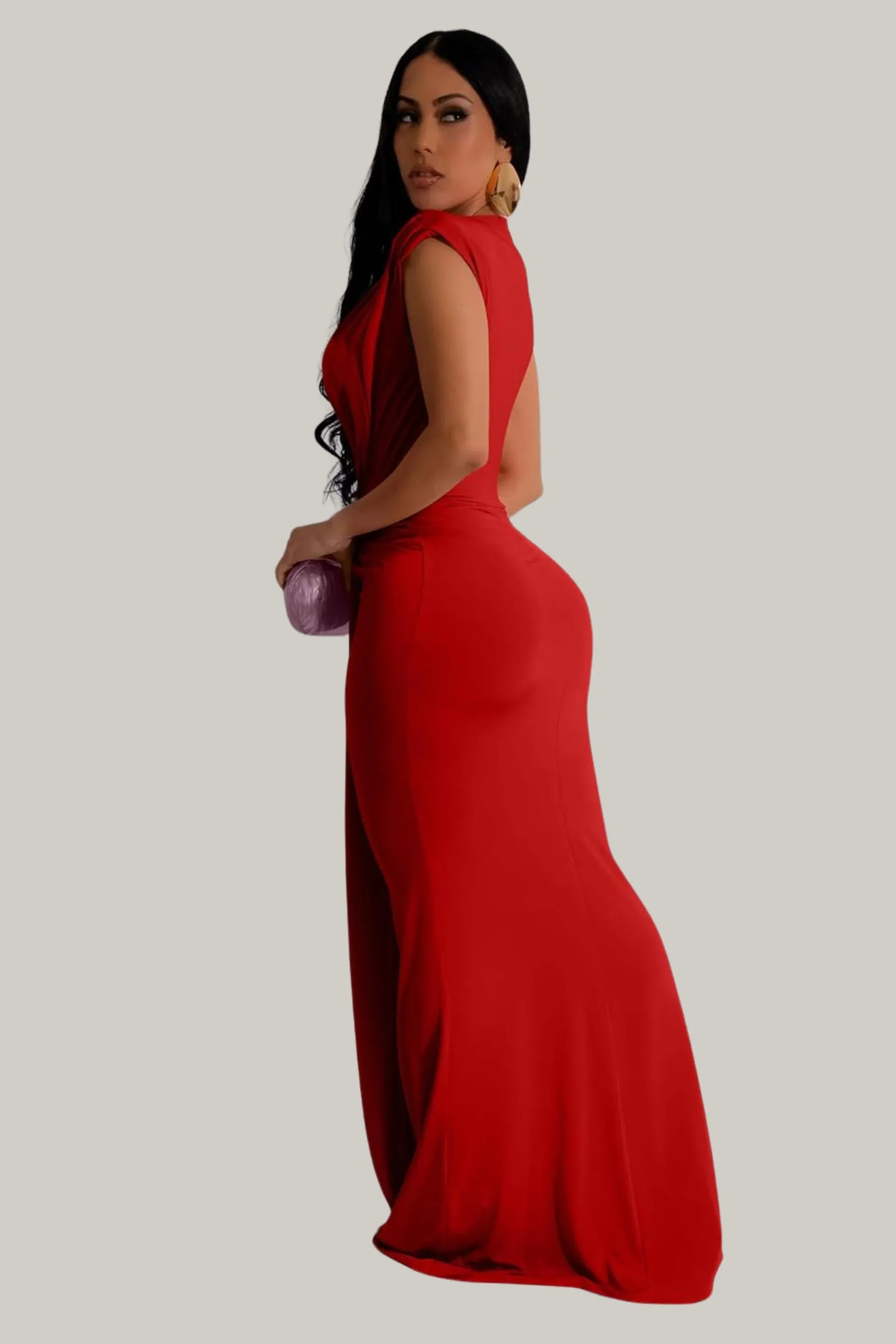 Amani Elegant Sleeveless Deep V Neck Bodycon Party Evening Gown Maxi Dress