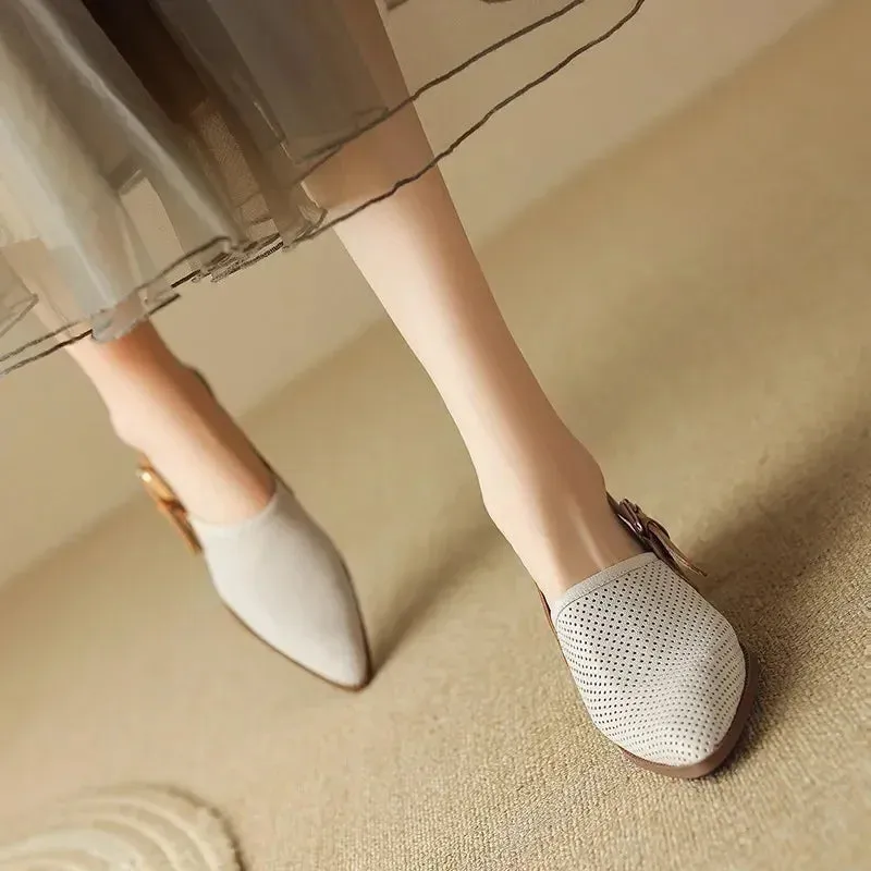 Amozae-Knitted Mesh Breathable Hollow Out Sandals Women  Summer New Fashion Pointed Thick Heel Sandals Shoes for Women Sandalias