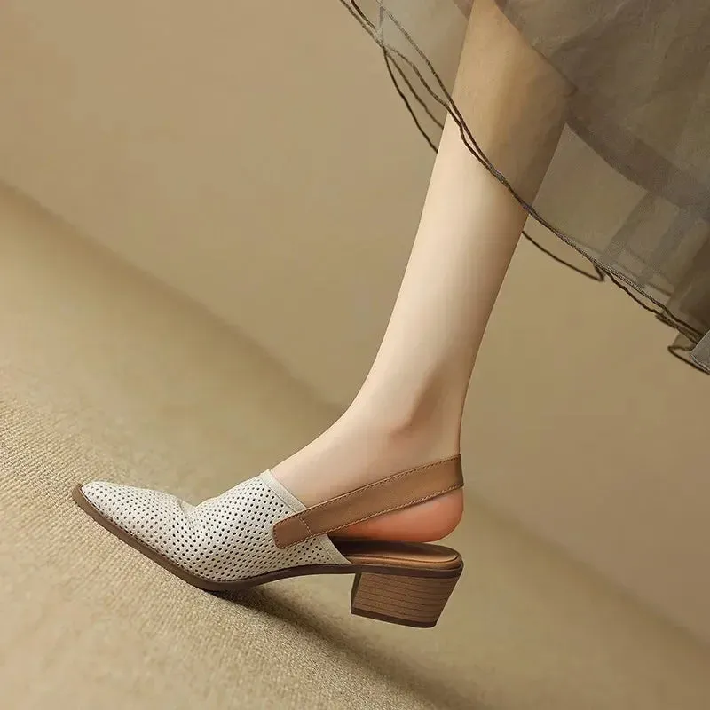 Amozae-Knitted Mesh Breathable Hollow Out Sandals Women  Summer New Fashion Pointed Thick Heel Sandals Shoes for Women Sandalias
