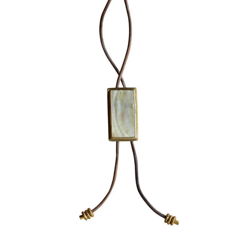 Aspen Bolo Tie - Rectangle, Brass, Mother of Pearl - Light
