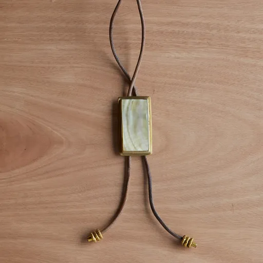 Aspen Bolo Tie - Rectangle, Brass, Mother of Pearl - Light