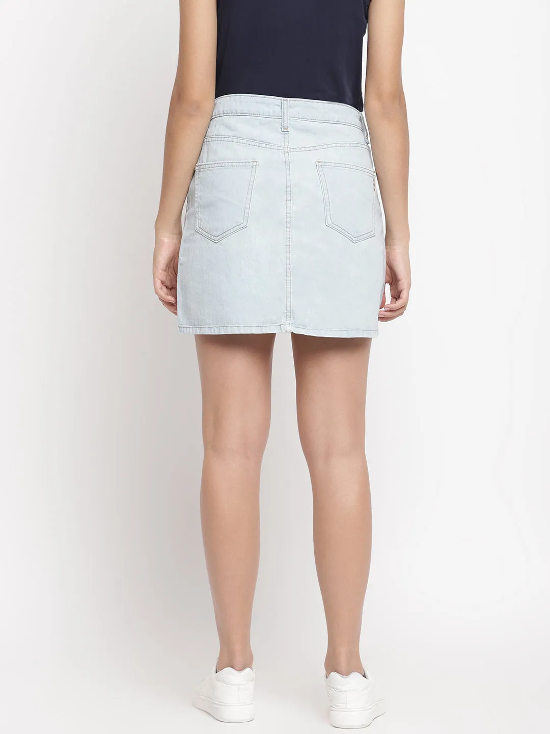 Asymmetric Raw Hem Blue Skirt