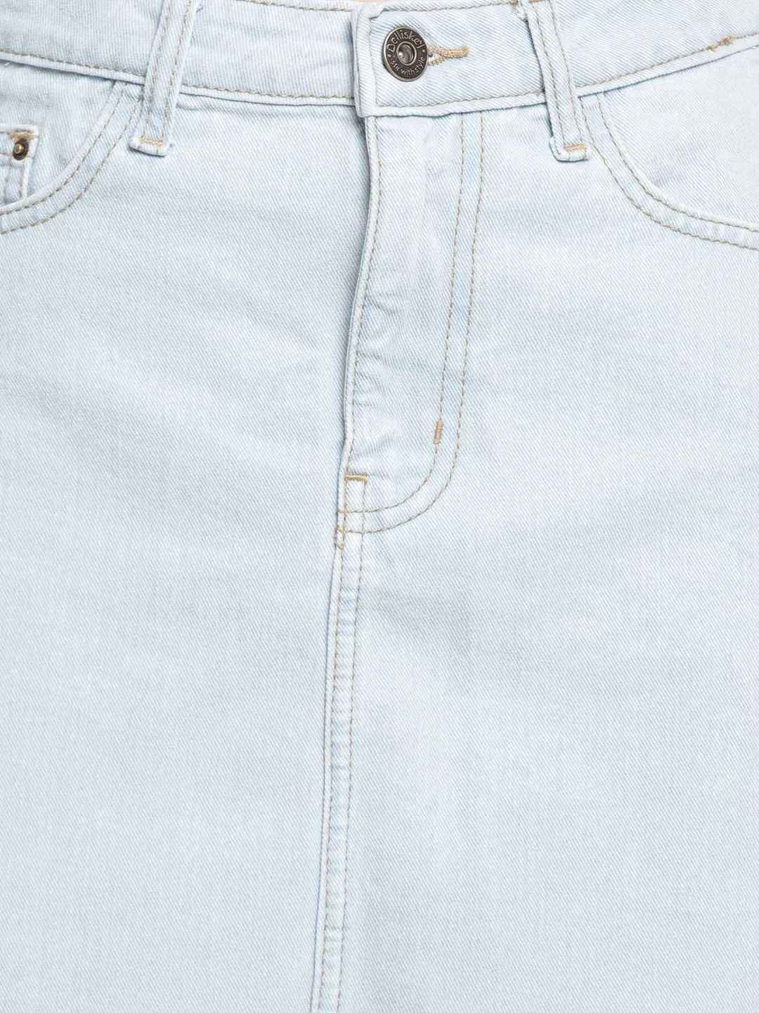 Asymmetric Raw Hem Blue Skirt