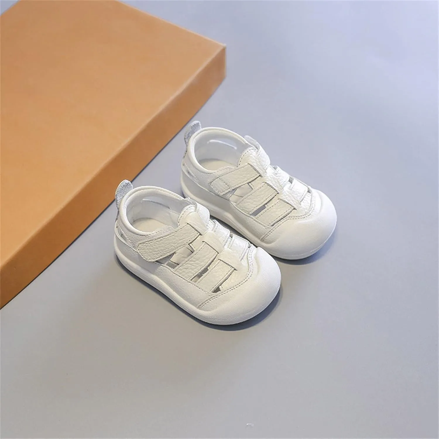 Baby Boys Girls Closed Toe Summer Sandals Lightweight Non-Slip Soft Sole Leather Athletic Sneakers Outdoor Shoes
