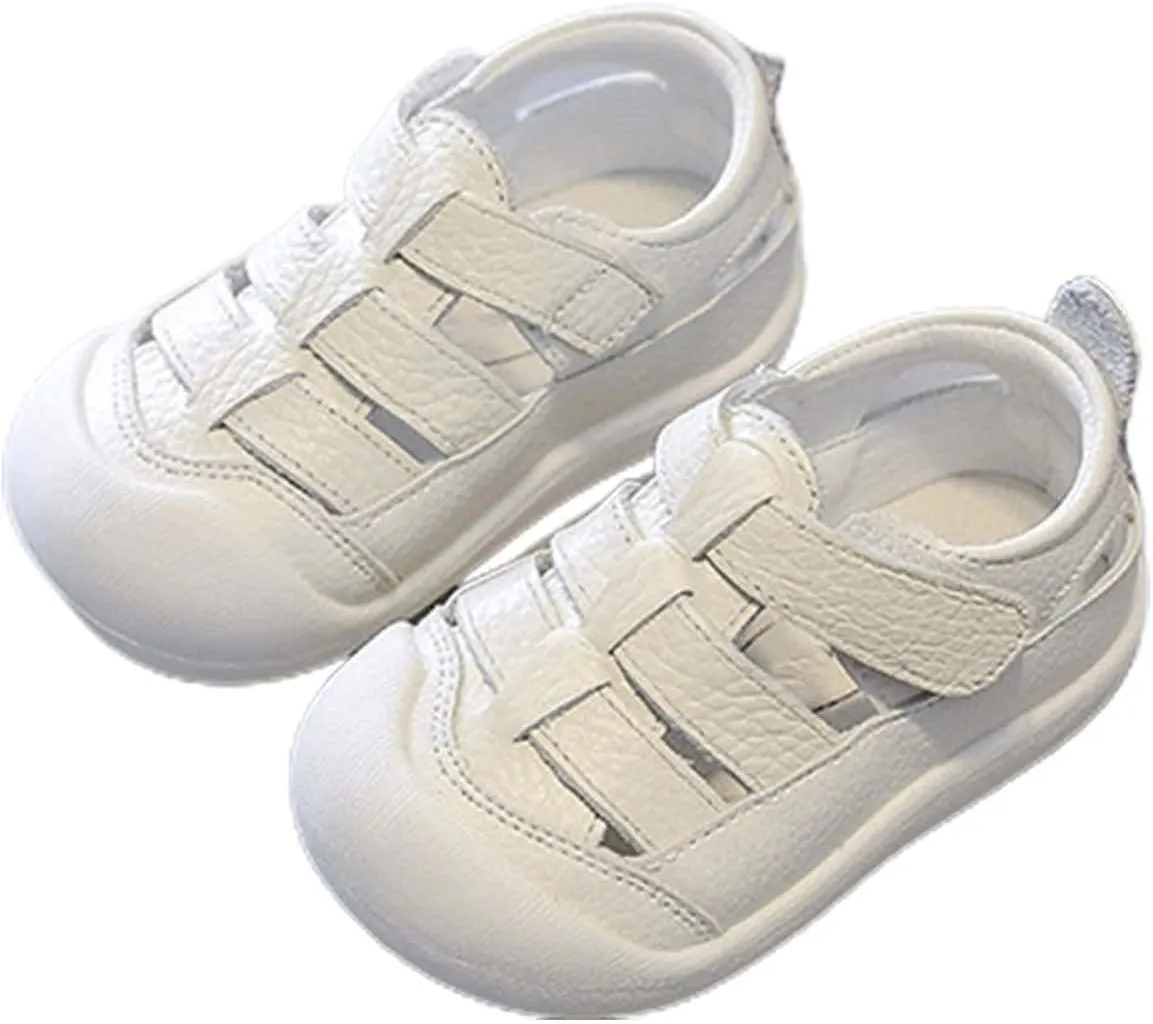 Baby Boys Girls Closed Toe Summer Sandals Lightweight Non-Slip Soft Sole Leather Athletic Sneakers Outdoor Shoes