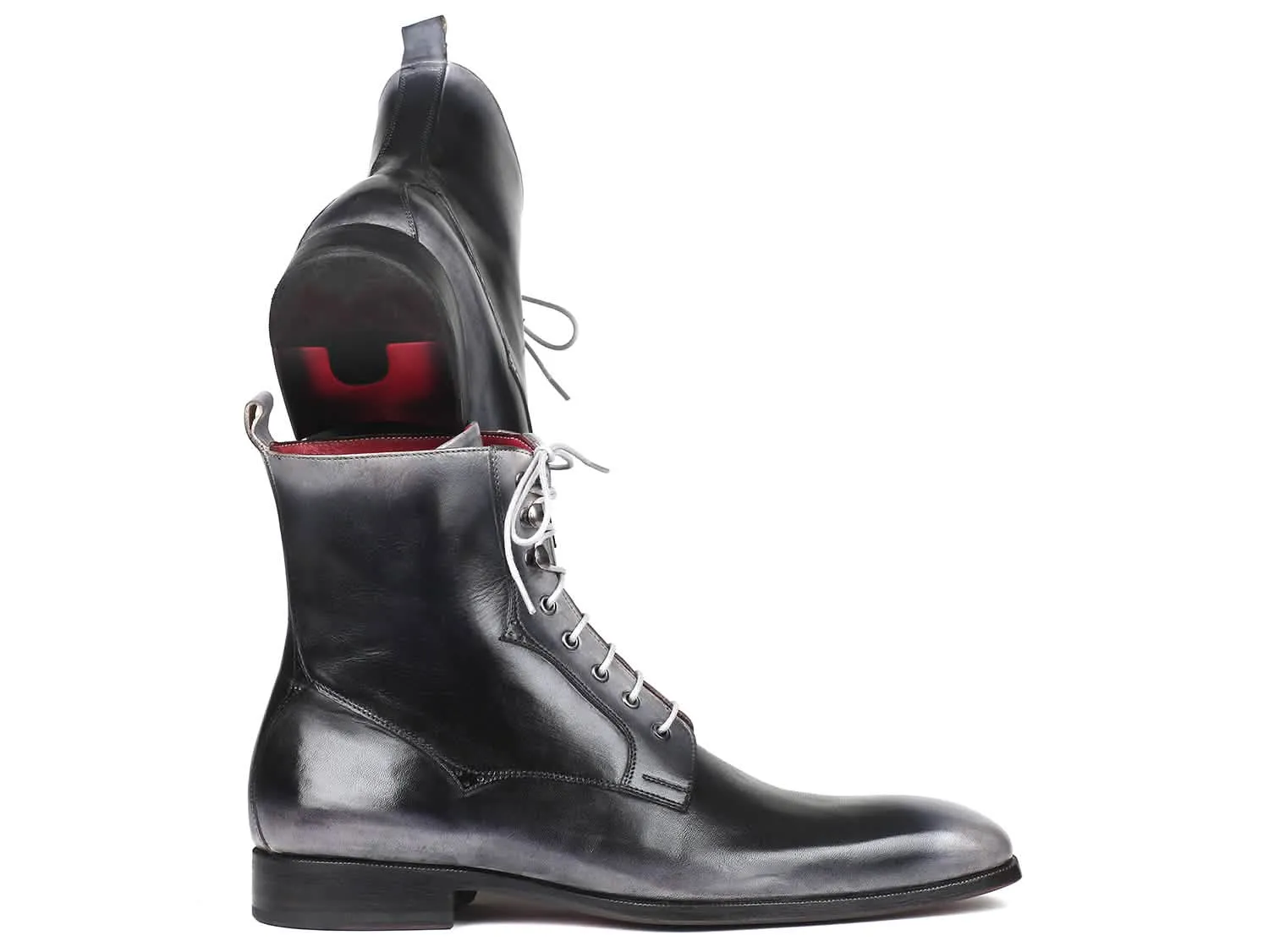 Bespoke Gray Burnished Leather Lace-Up Boots for Men by Paul Parkman