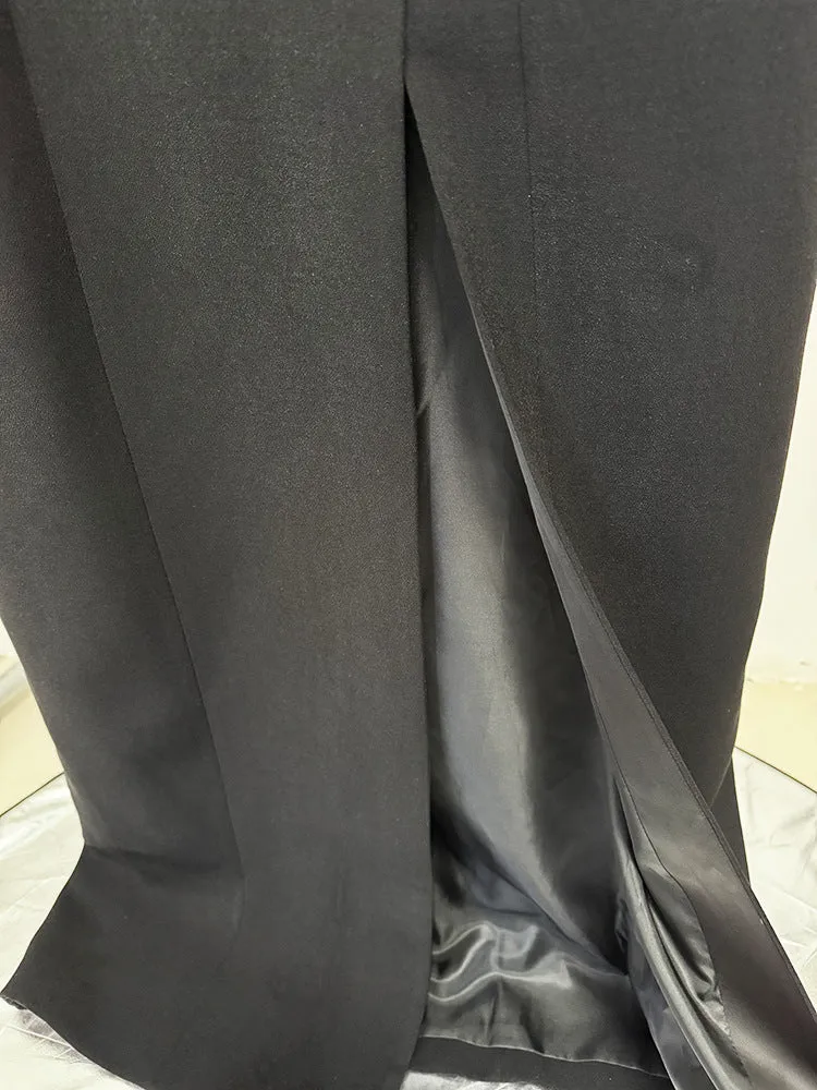 Black Extra Long Gown – Blazer Style Maxi Dress with Statement Jewellery