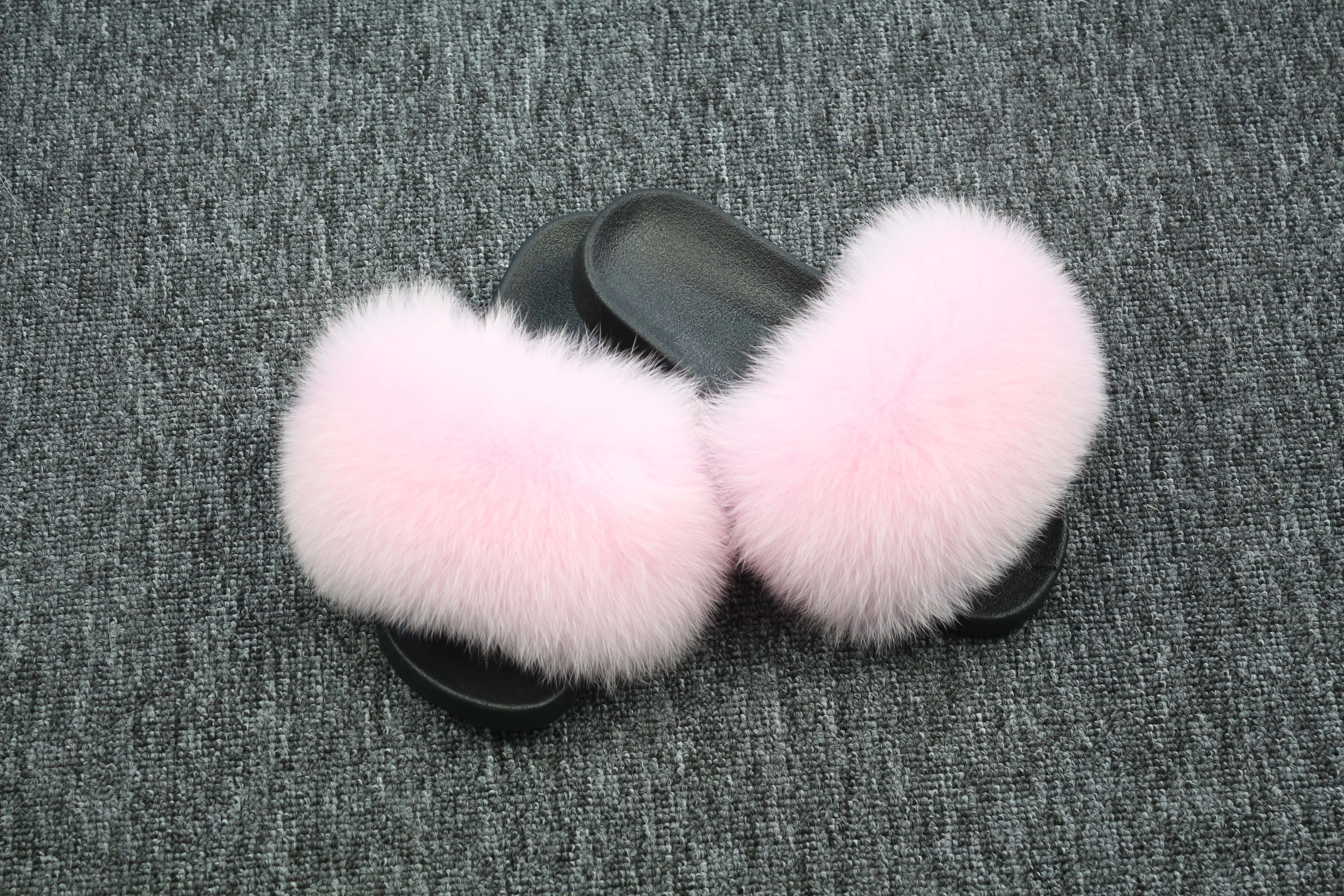 Blush Real Polar Fox Fur Slippers