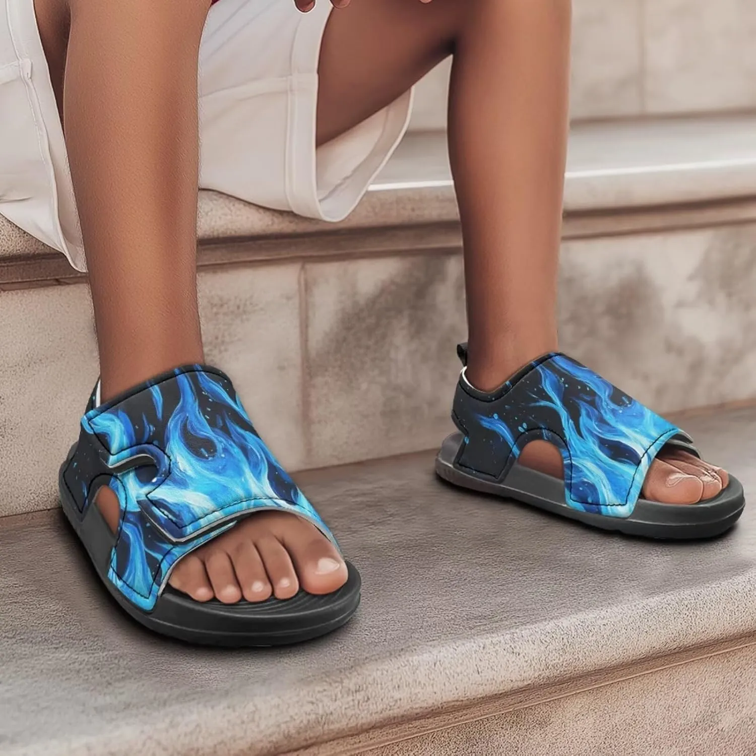 Boys Flame Sandals Kids Open Toe Outdoor Hiking Sandals Lightweight Athletic Beach Water Sport Shoes Adjustable