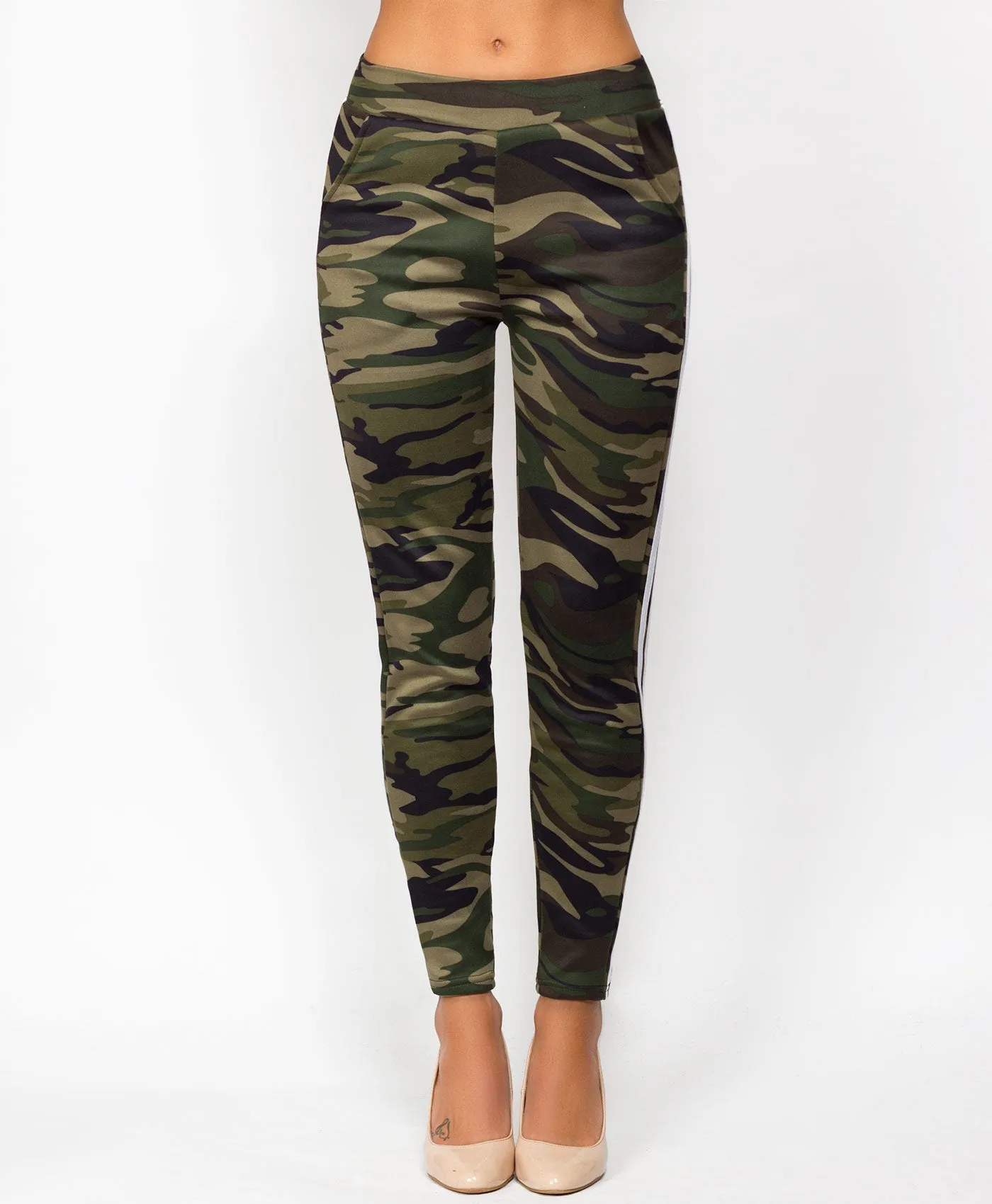 Camouflage Side Stripe Fur Lined Leggings