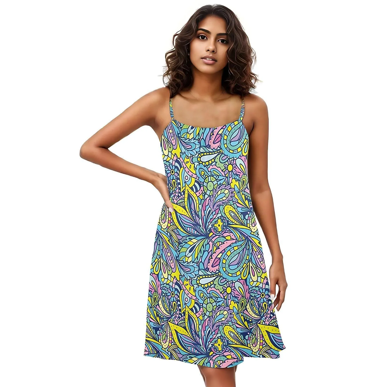 Cenala Drawstring Neck Sleeveless Dress