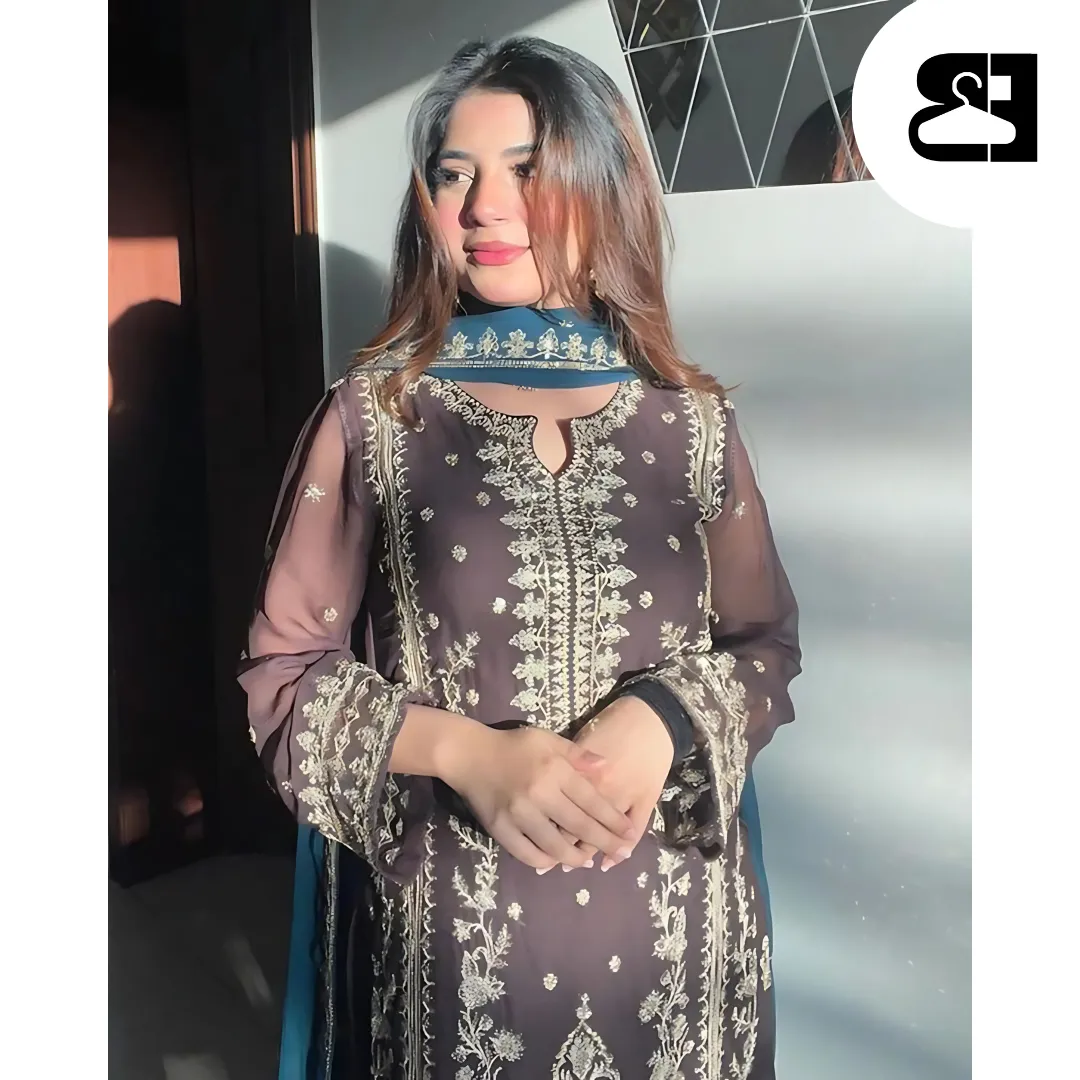 Chinnon Silk Embroidered Ethnic Suit with Dupatta