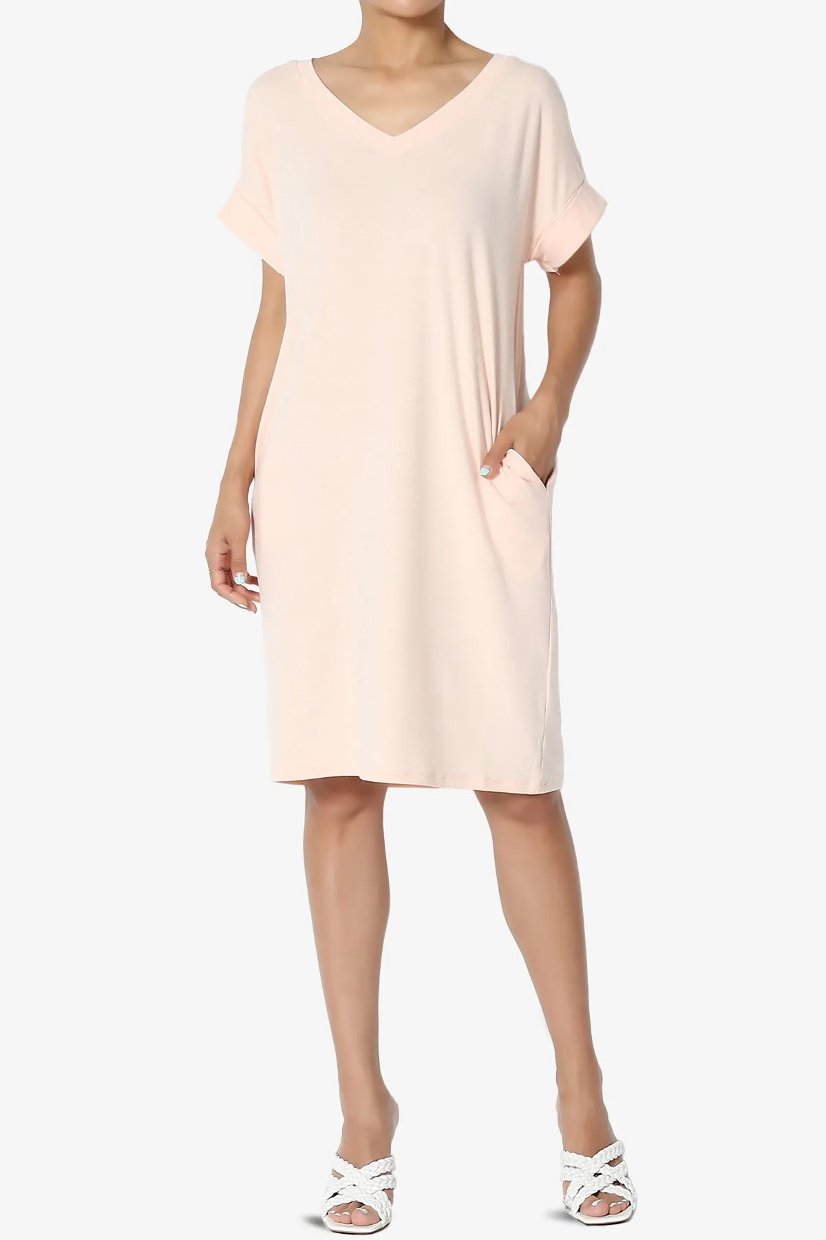 Cliff Rolled Short Sleeve V-Neck Dress MORE COLORS