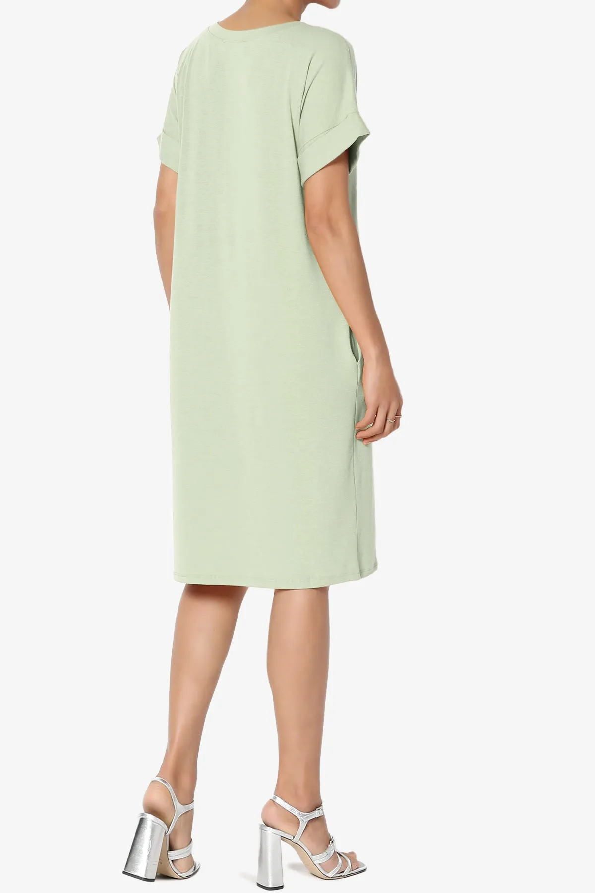 Cliff Rolled Short Sleeve V-Neck Dress MORE COLORS