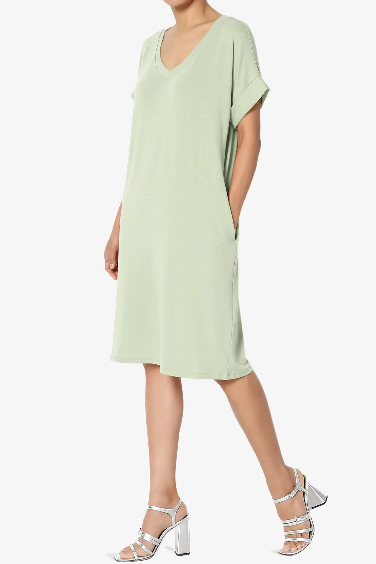 Cliff Rolled Short Sleeve V-Neck Dress MORE COLORS