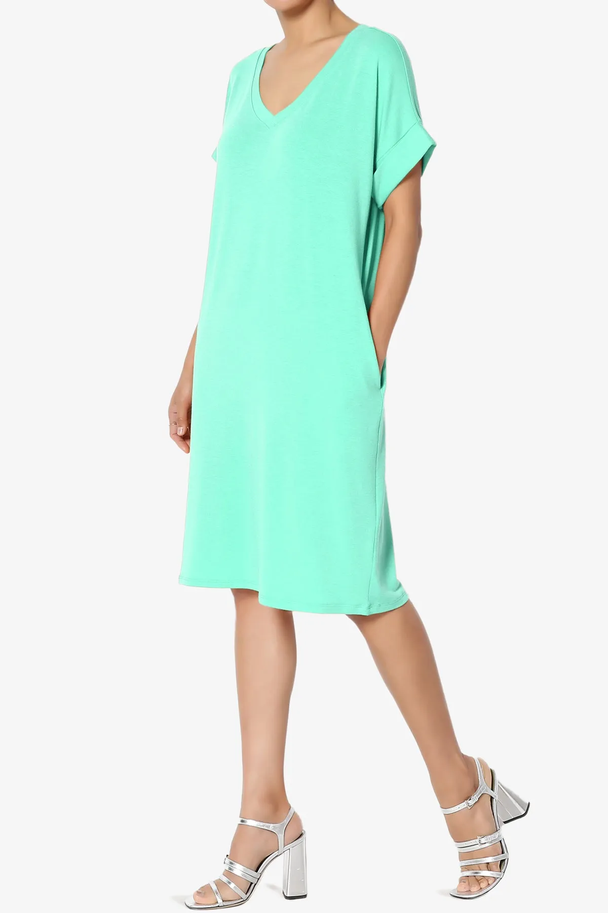 Cliff Rolled Short Sleeve V-Neck Dress MORE COLORS
