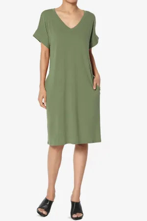 Cliff Rolled Short Sleeve V-Neck Dress MORE COLORS
