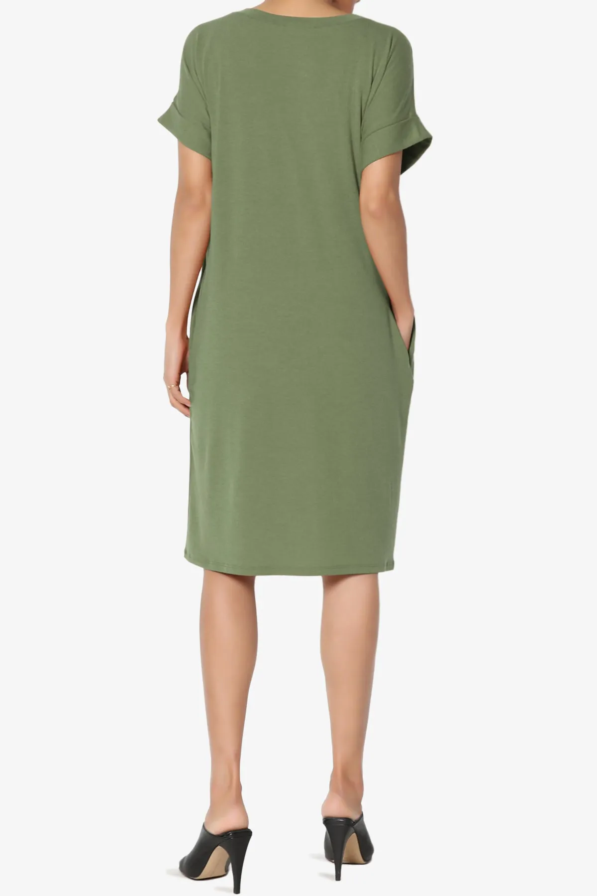 Cliff Rolled Short Sleeve V-Neck Dress MORE COLORS