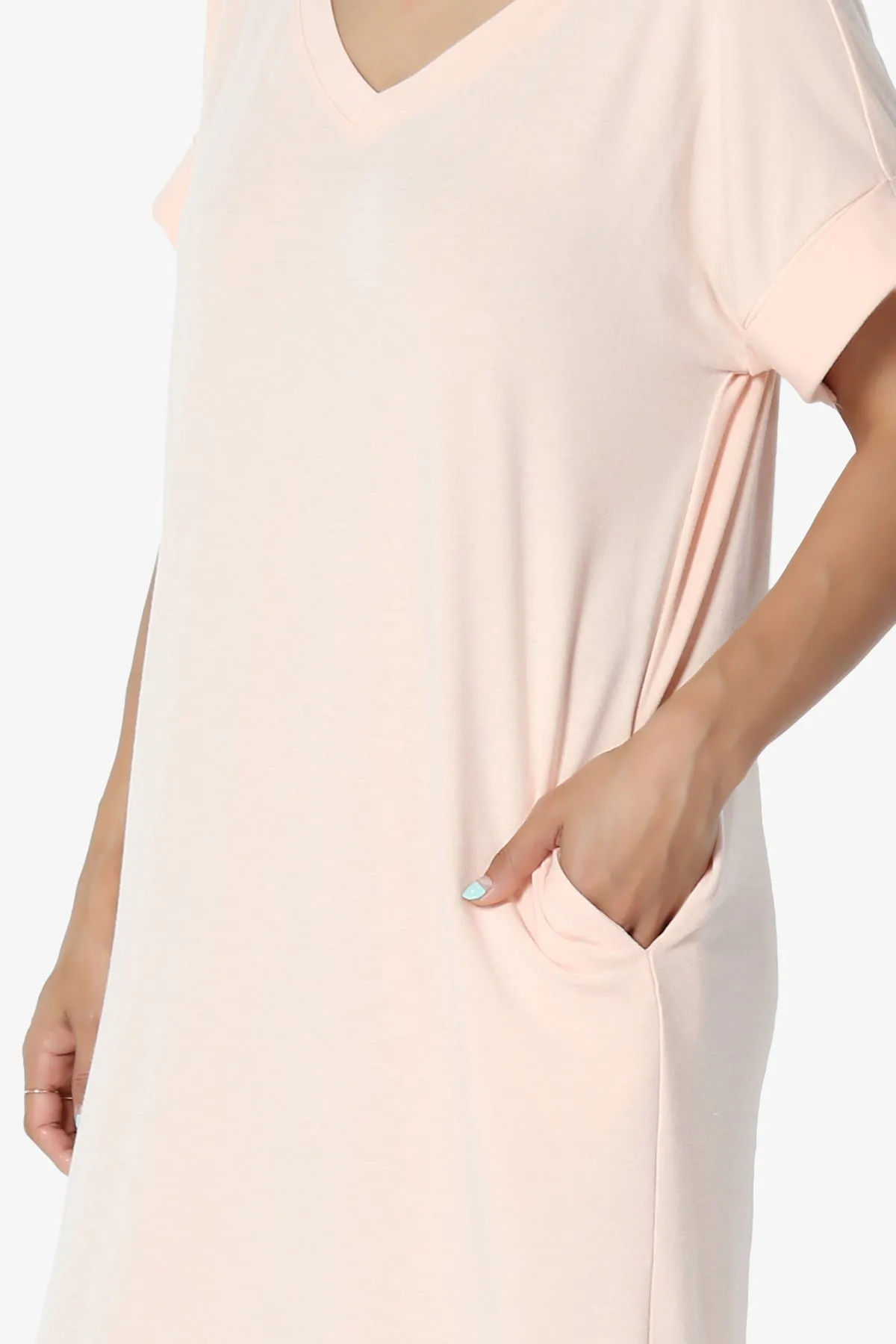 Cliff Rolled Short Sleeve V-Neck Dress MORE COLORS