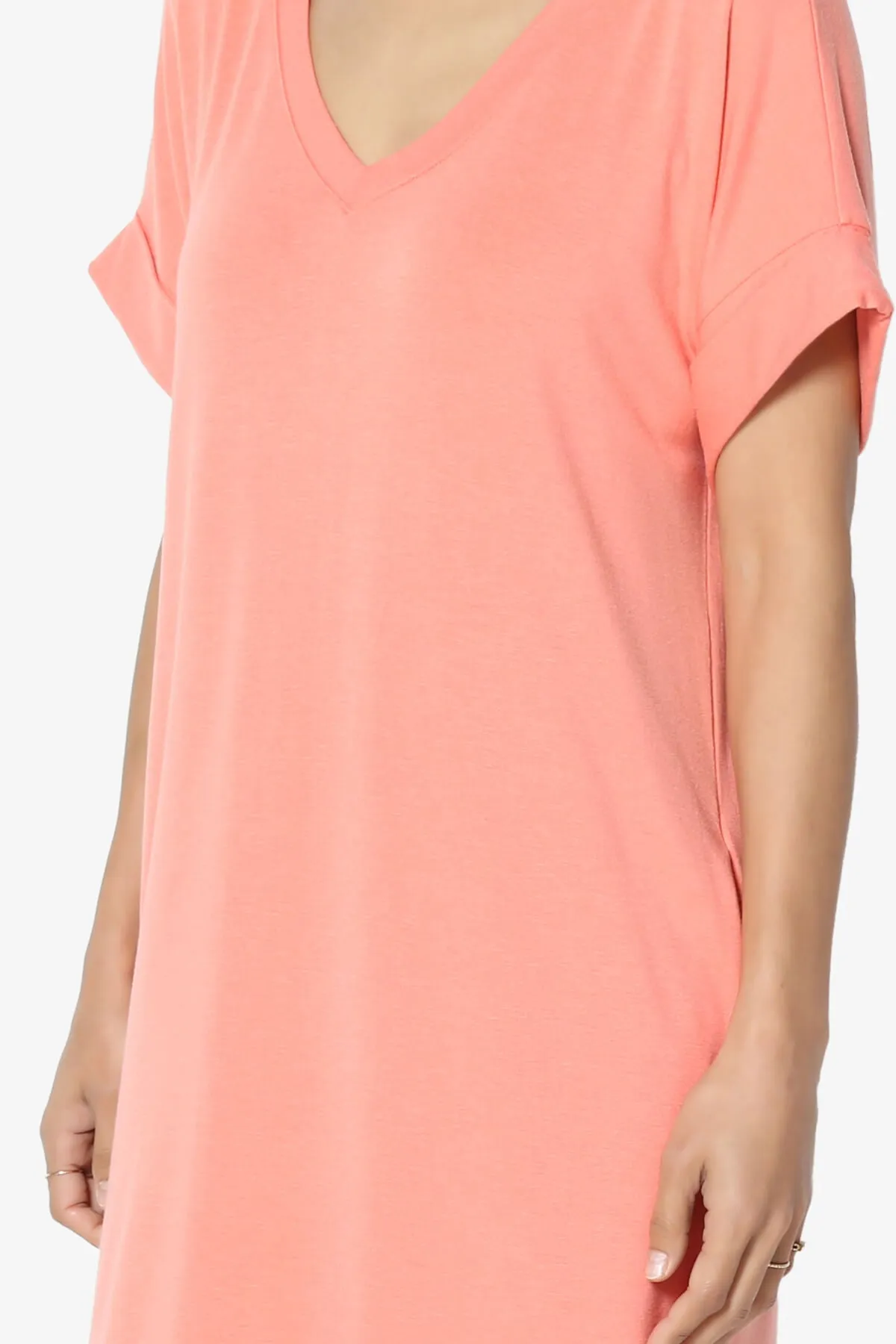 Cliff Rolled Short Sleeve V-Neck Dress PLUS