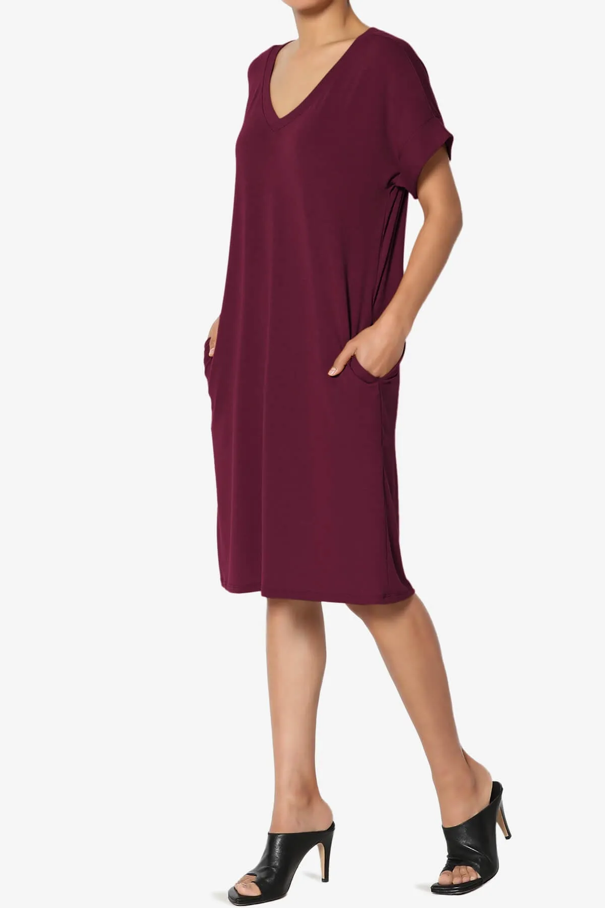 Cliff Rolled Short Sleeve V-Neck Dress PLUS
