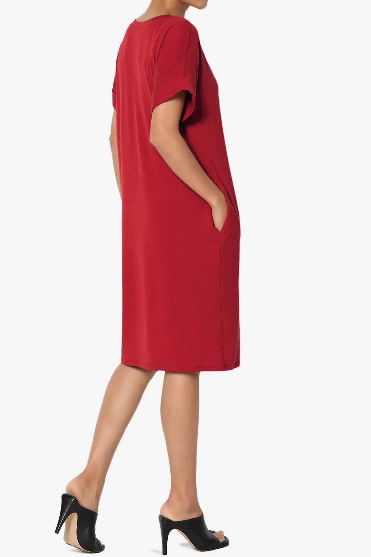 Cliff Rolled Short Sleeve V-Neck Dress PLUS