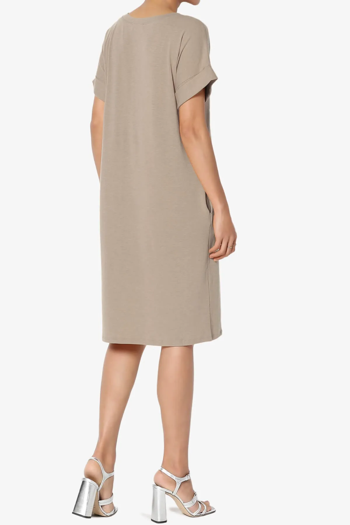 Cliff Rolled Short Sleeve V-Neck Dress PLUS