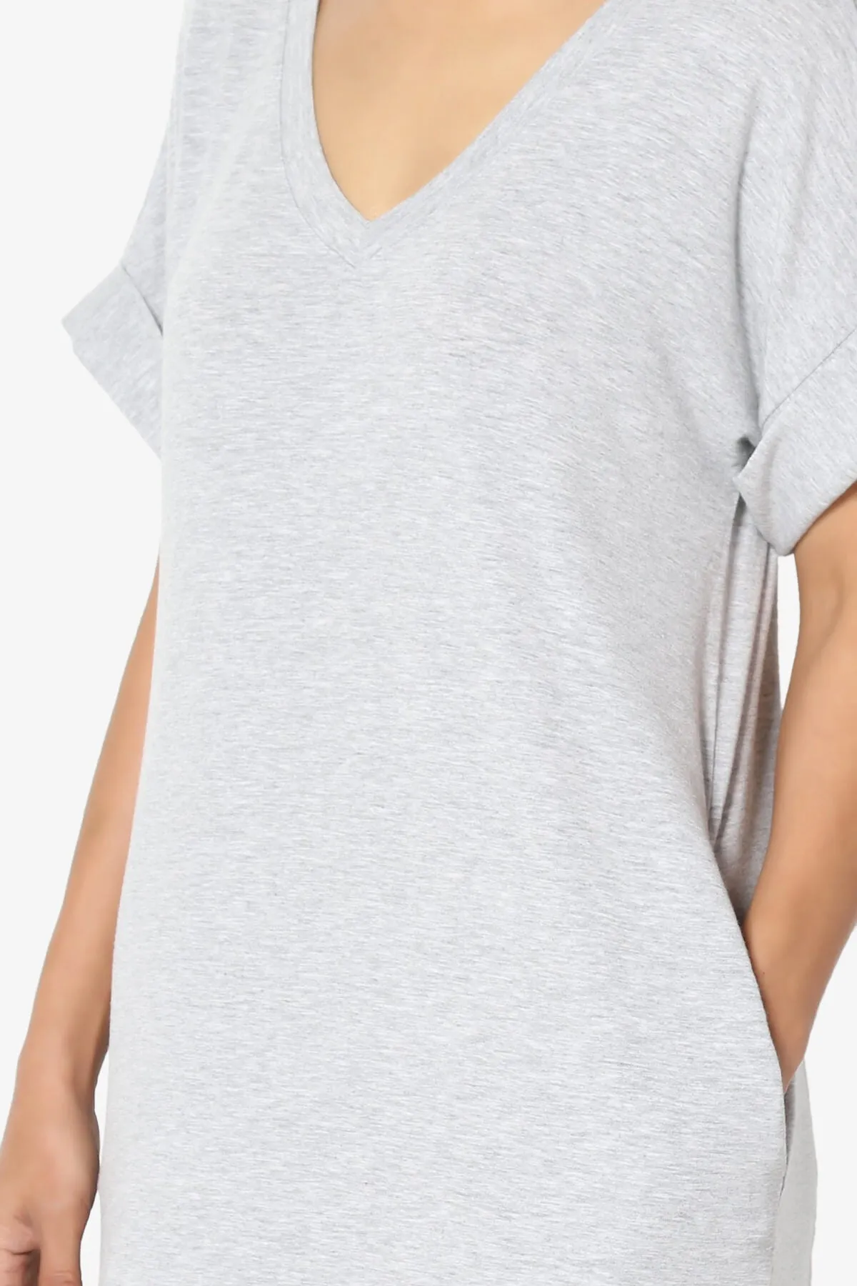 Cliff Rolled Short Sleeve V-Neck Dress PLUS