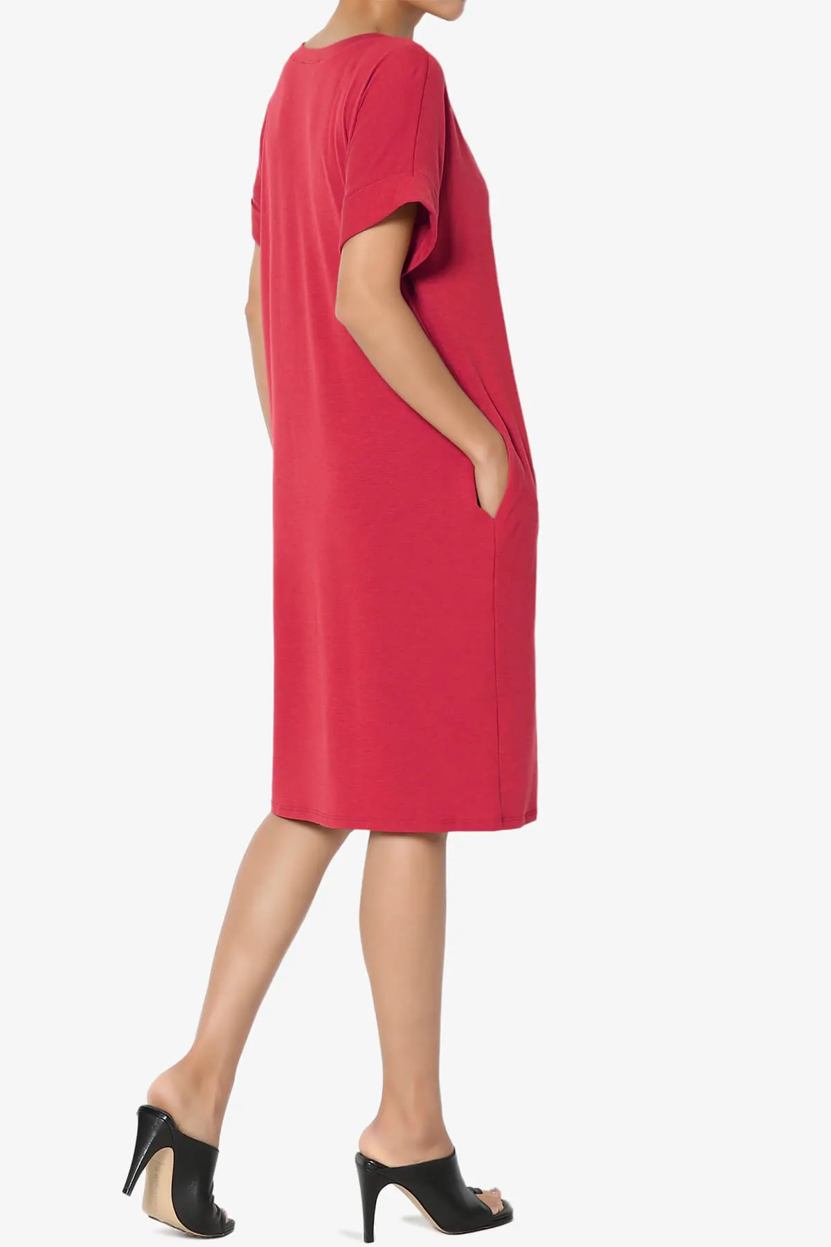Cliff Rolled Short Sleeve V-Neck Dress PLUS