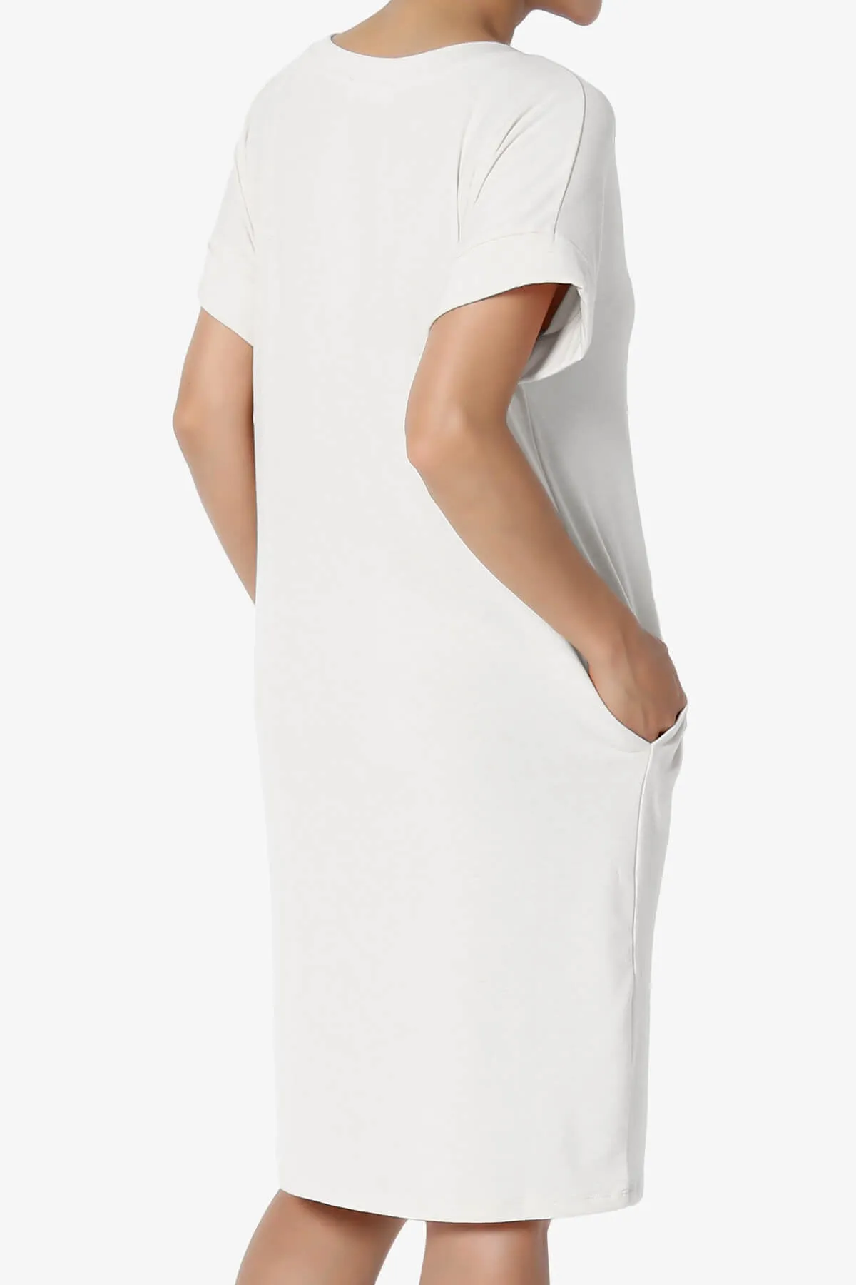 Cliff Rolled Short Sleeve V-Neck Dress PLUS