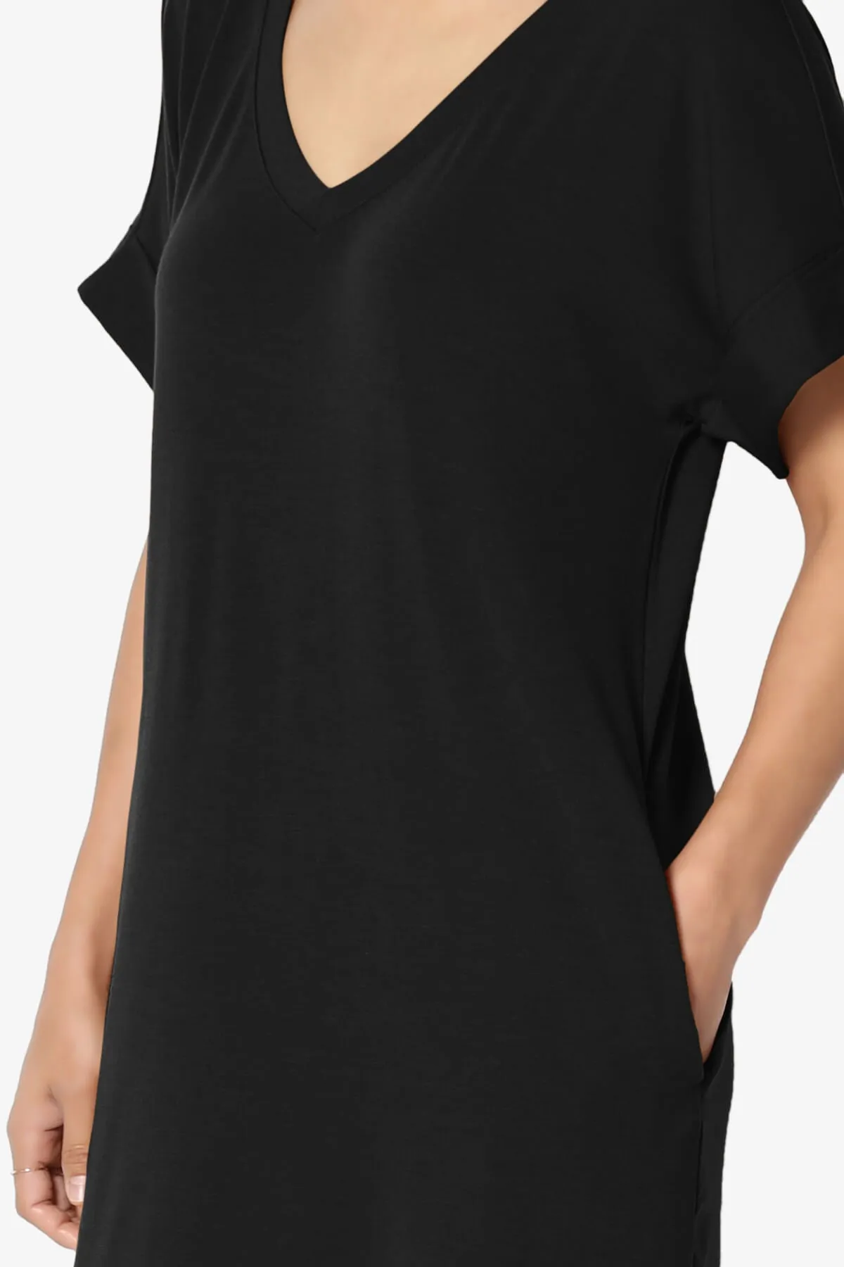Cliff Rolled Short Sleeve V-Neck Dress PLUS