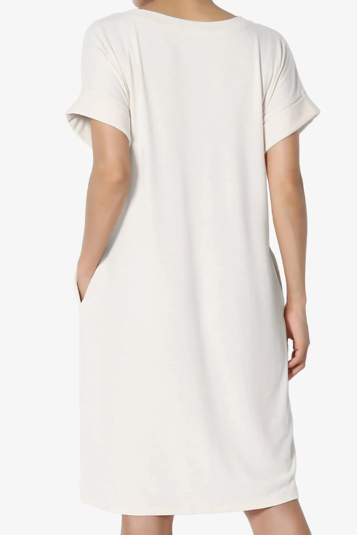 Cliff Rolled Short Sleeve V-Neck Dress PLUS