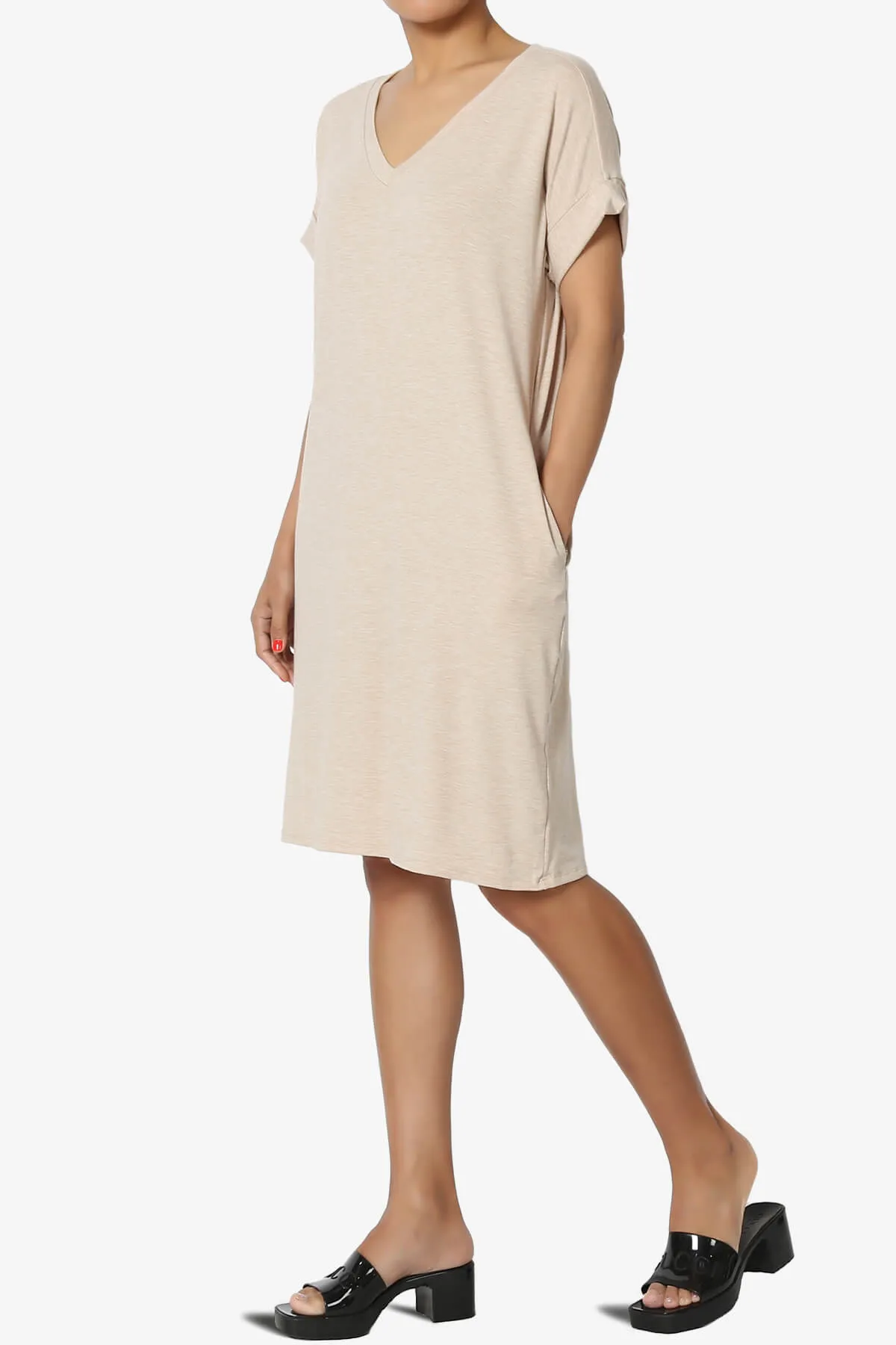 Cliff Rolled Short Sleeve V-Neck Dress PLUS