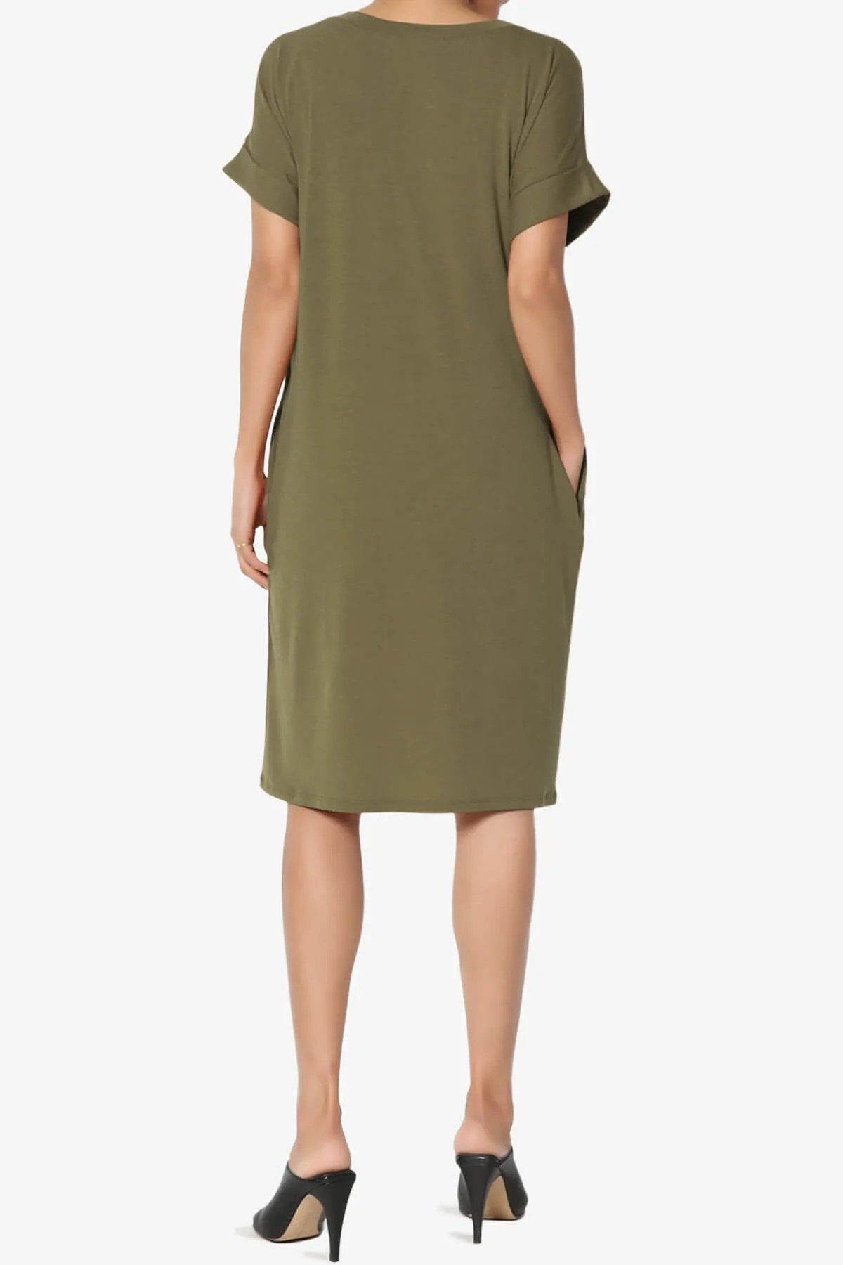 Cliff Rolled Short Sleeve V-Neck Dress PLUS