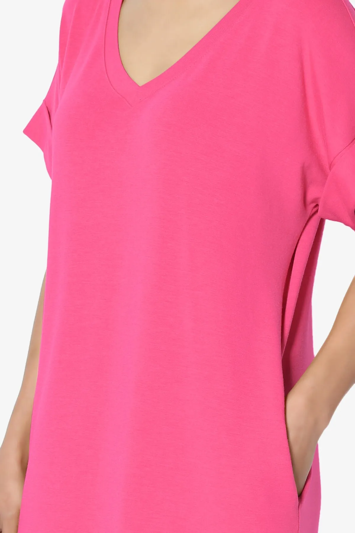 Cliff Rolled Short Sleeve V-Neck Dress PLUS
