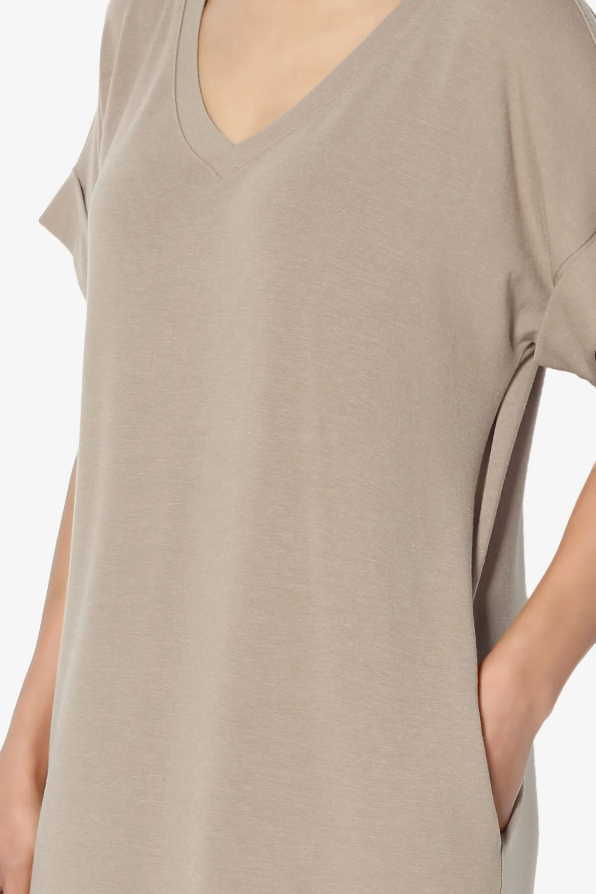 Cliff Rolled Short Sleeve V-Neck Dress PLUS