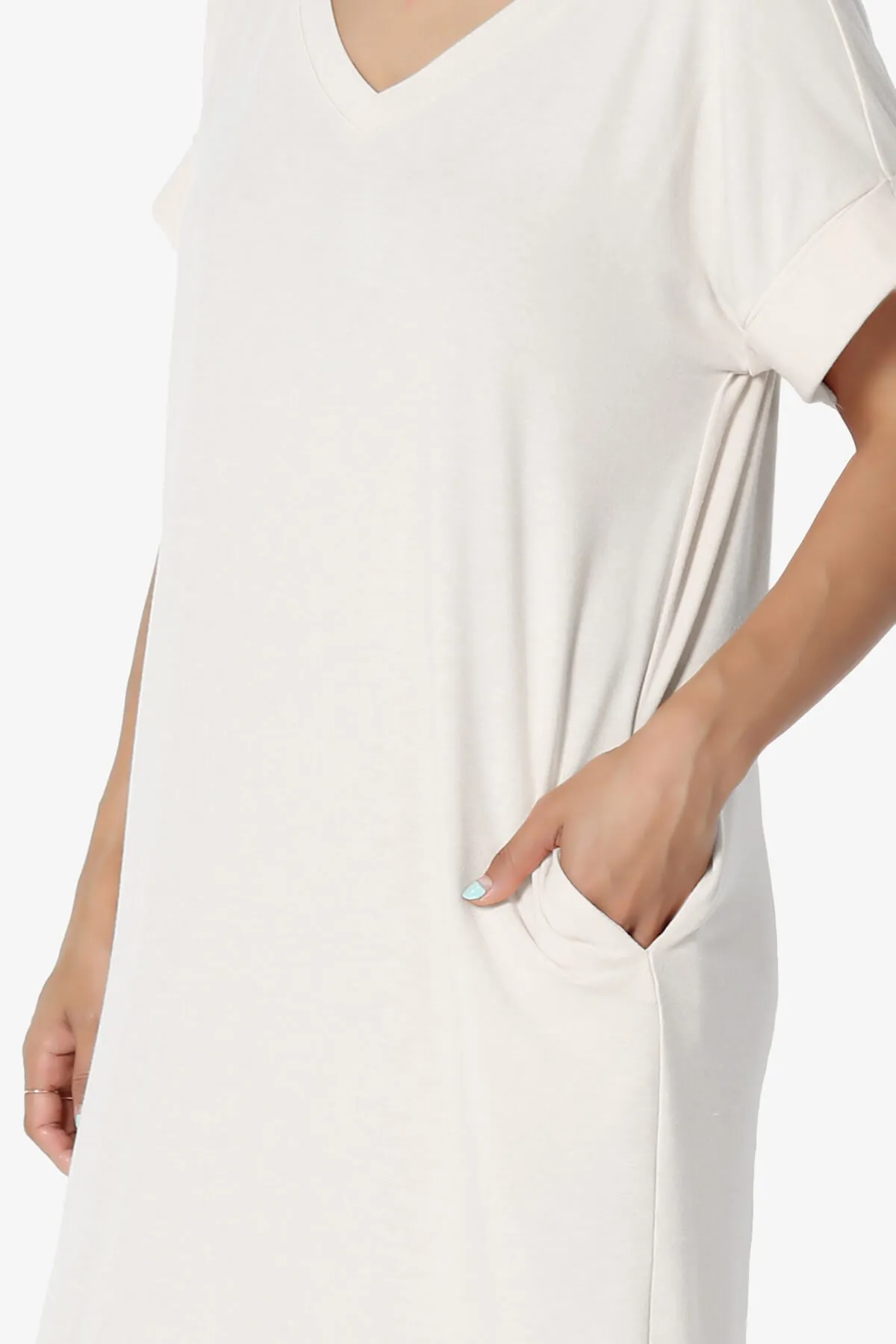 Cliff Rolled Short Sleeve V-Neck Dress PLUS