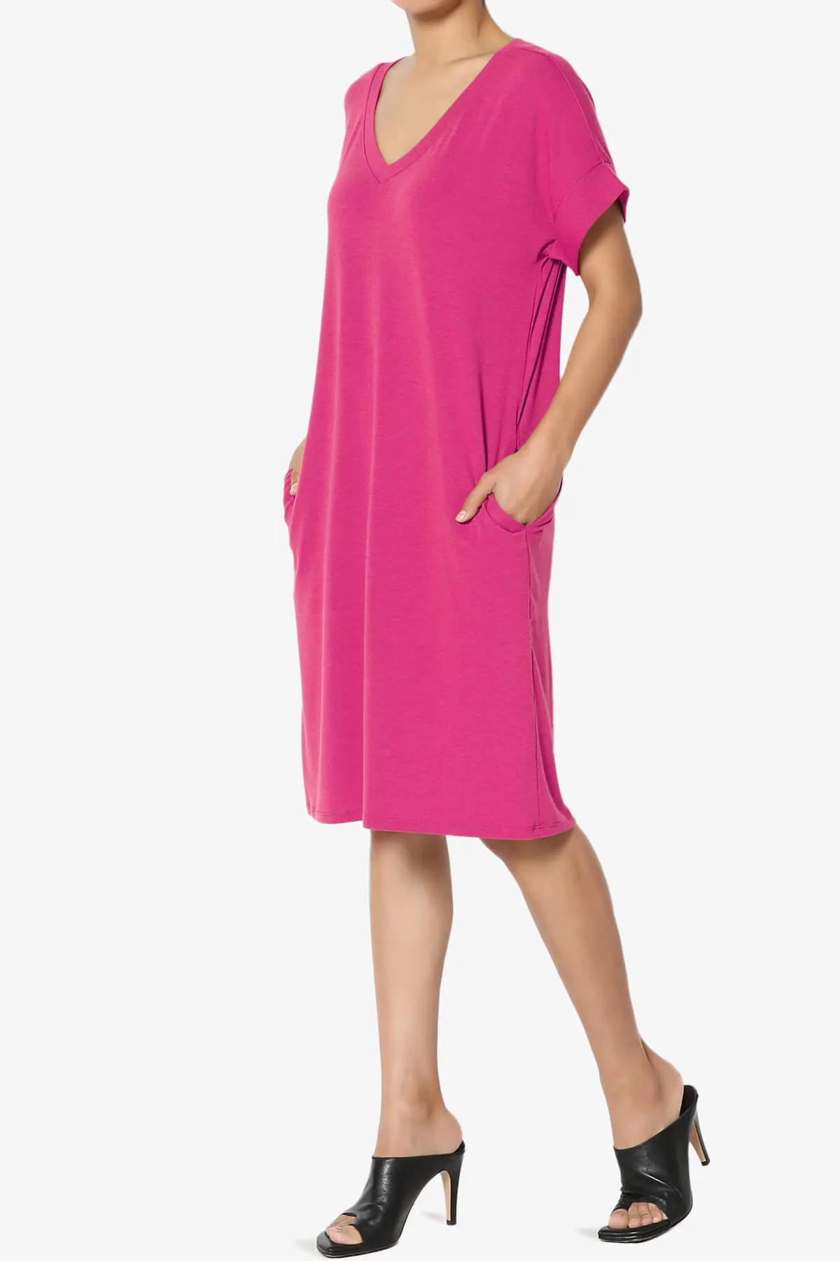 Cliff Rolled Short Sleeve V-Neck Dress PLUS