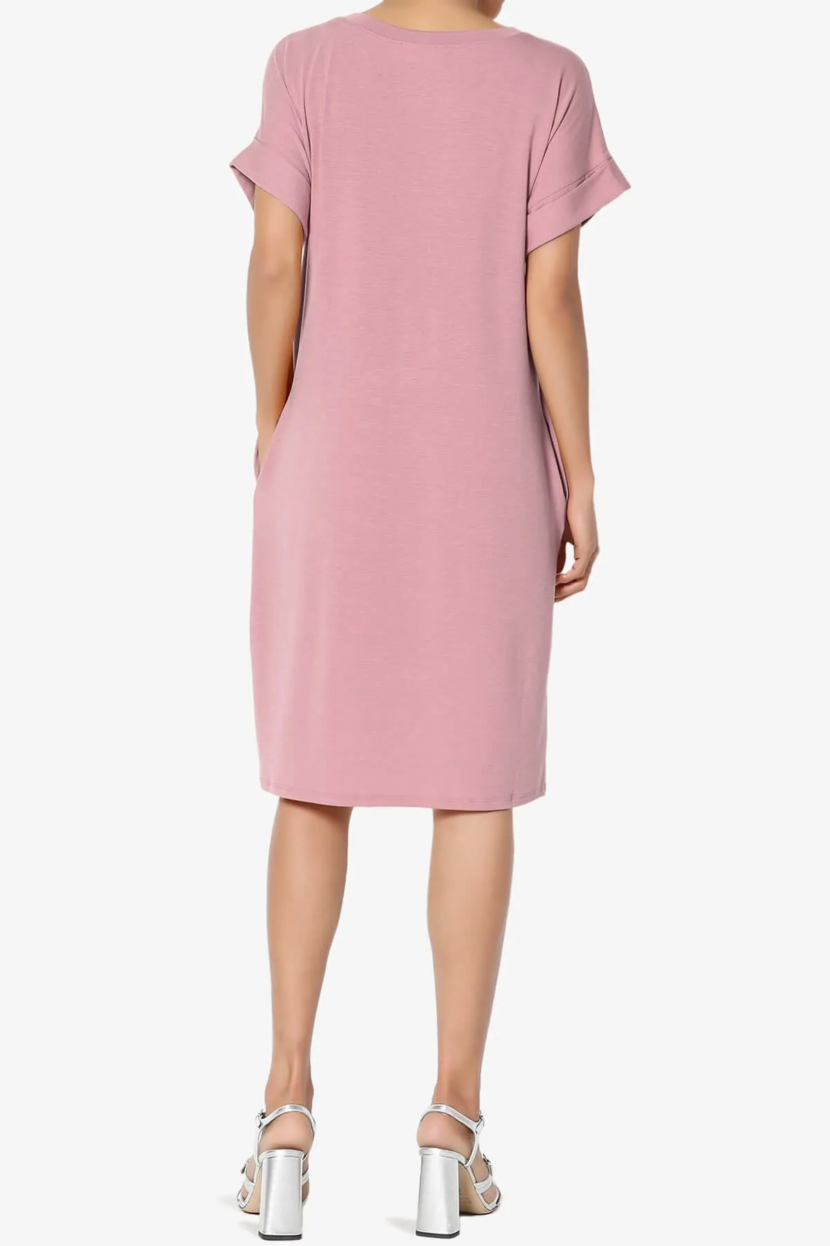 Cliff Rolled Short Sleeve V-Neck Dress PLUS