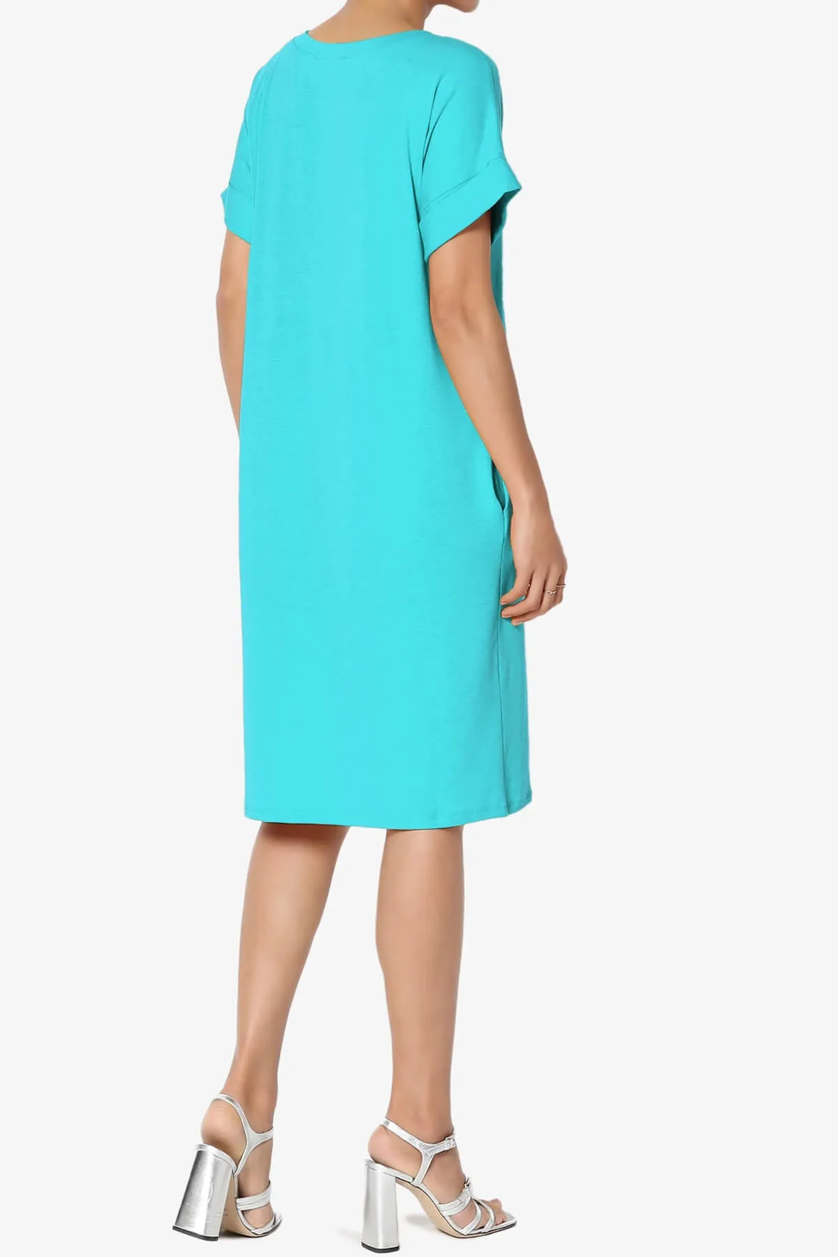 Cliff Rolled Short Sleeve V-Neck Dress PLUS