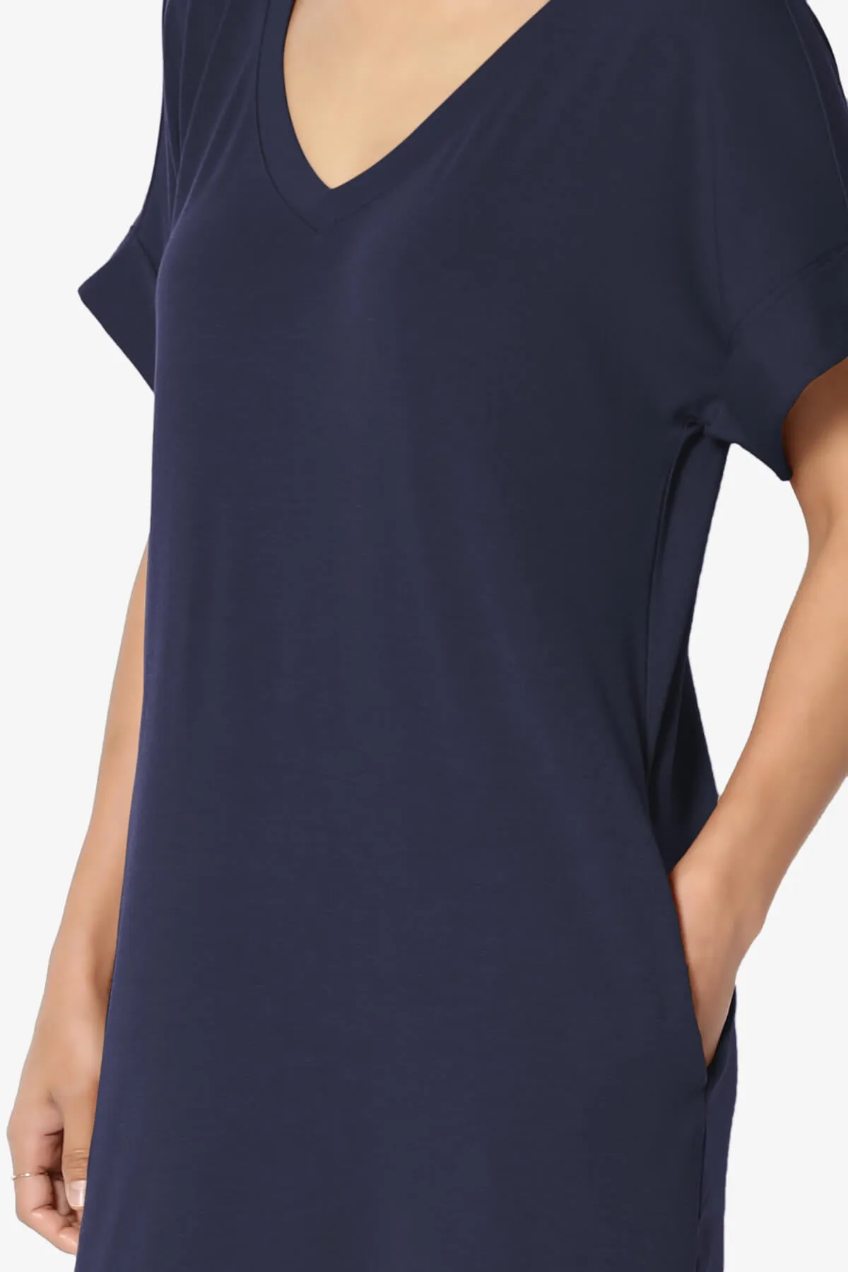 Cliff Rolled Short Sleeve V-Neck Dress PLUS