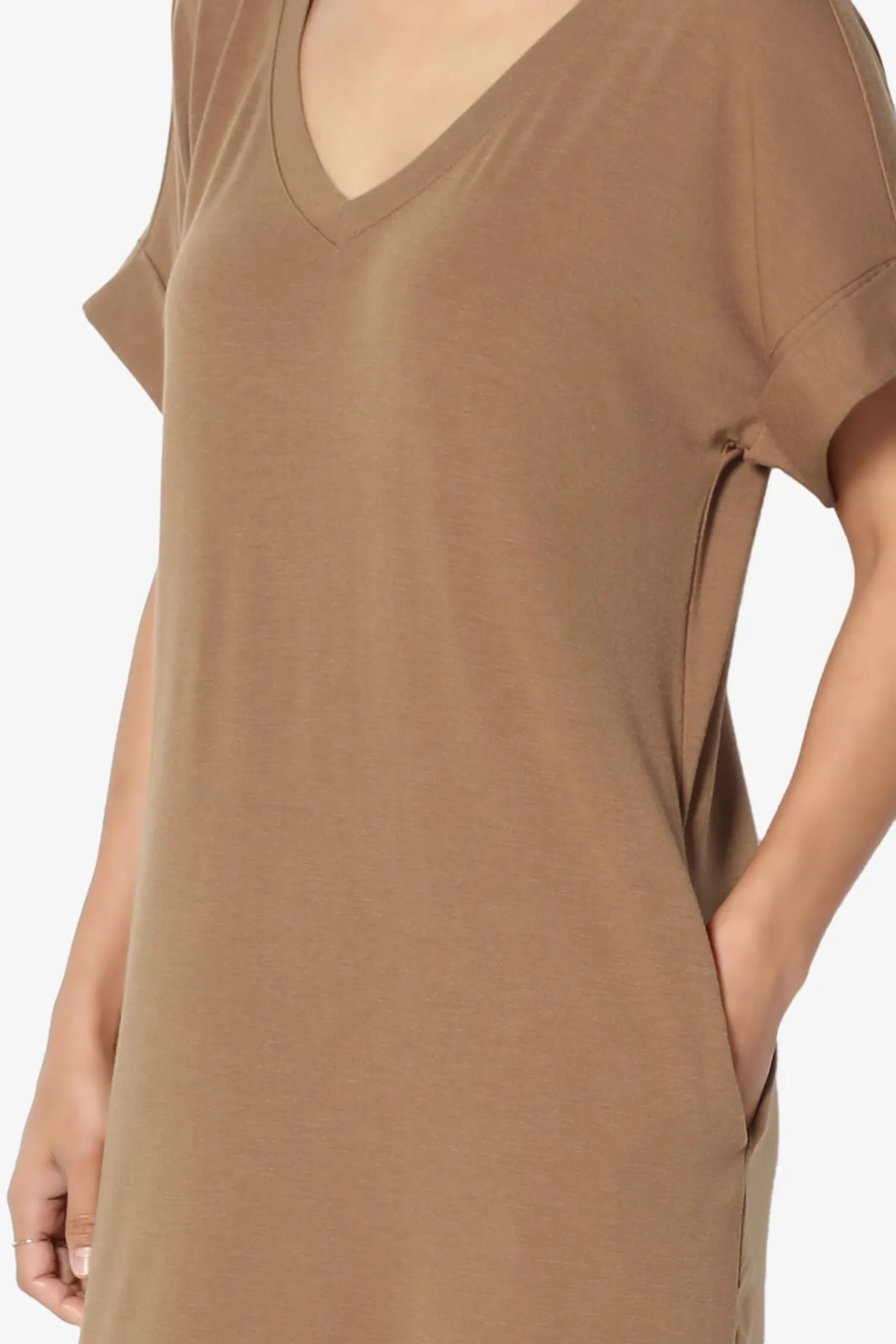 Cliff Rolled Short Sleeve V-Neck Dress PLUS
