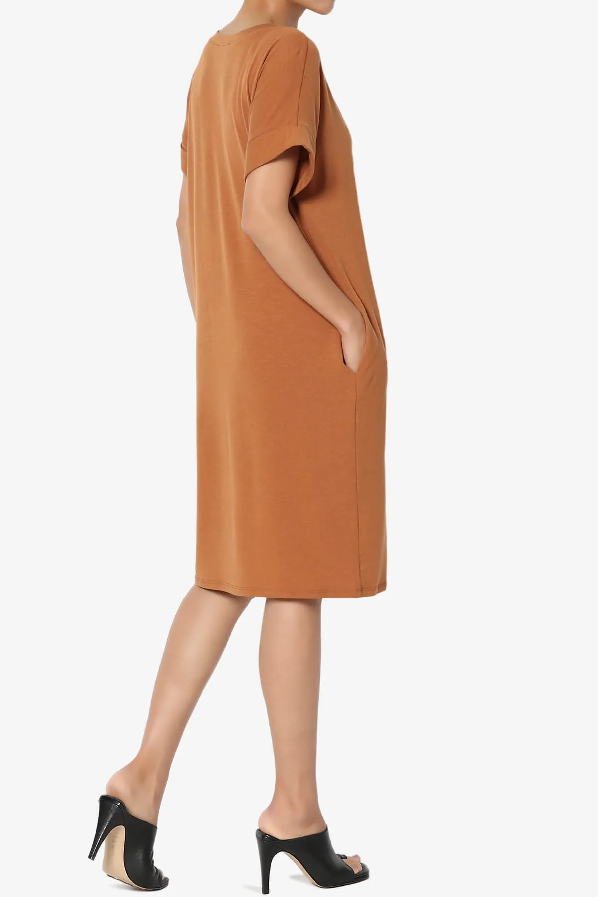 Cliff Rolled Short Sleeve V-Neck Dress PLUS