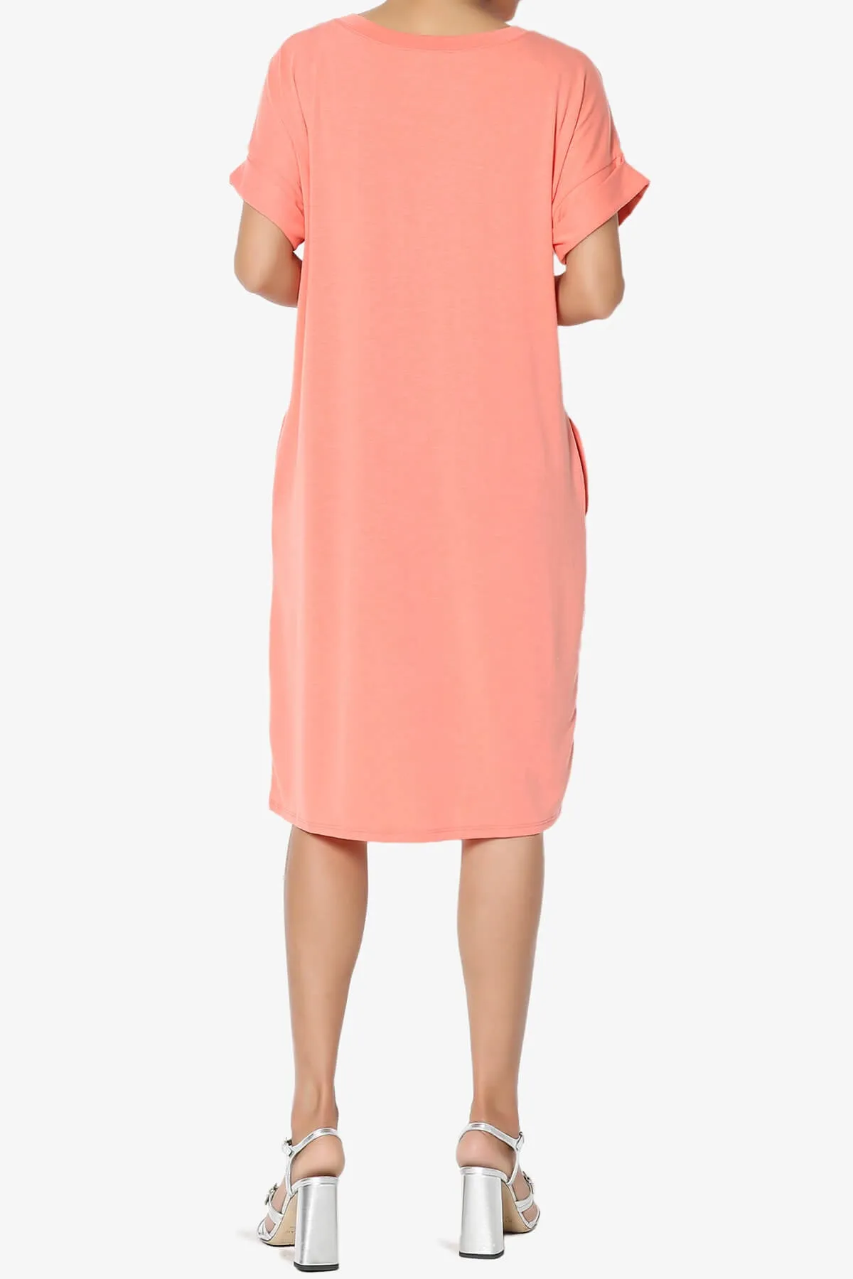 Cliff Rolled Short Sleeve V-Neck Dress PLUS