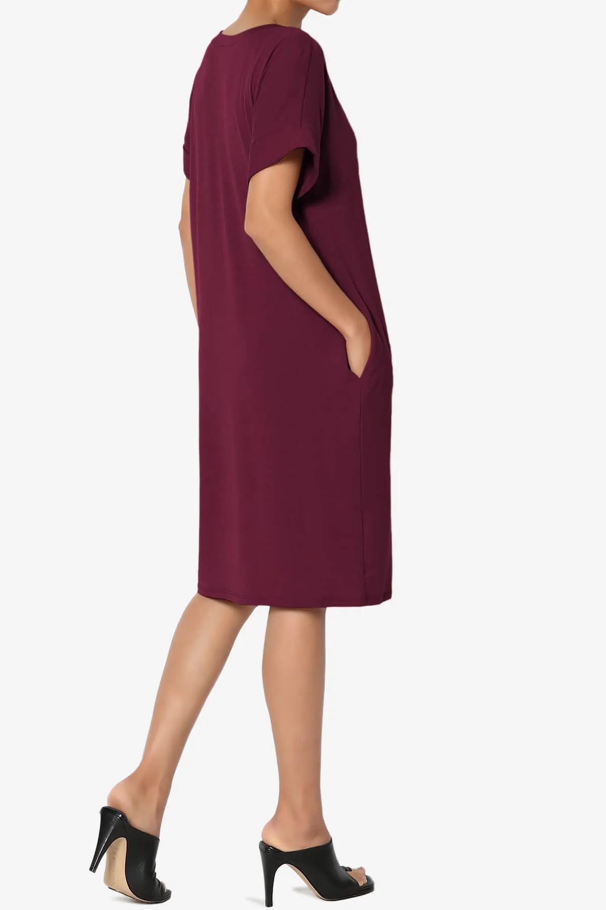 Cliff Rolled Short Sleeve V-Neck Dress PLUS