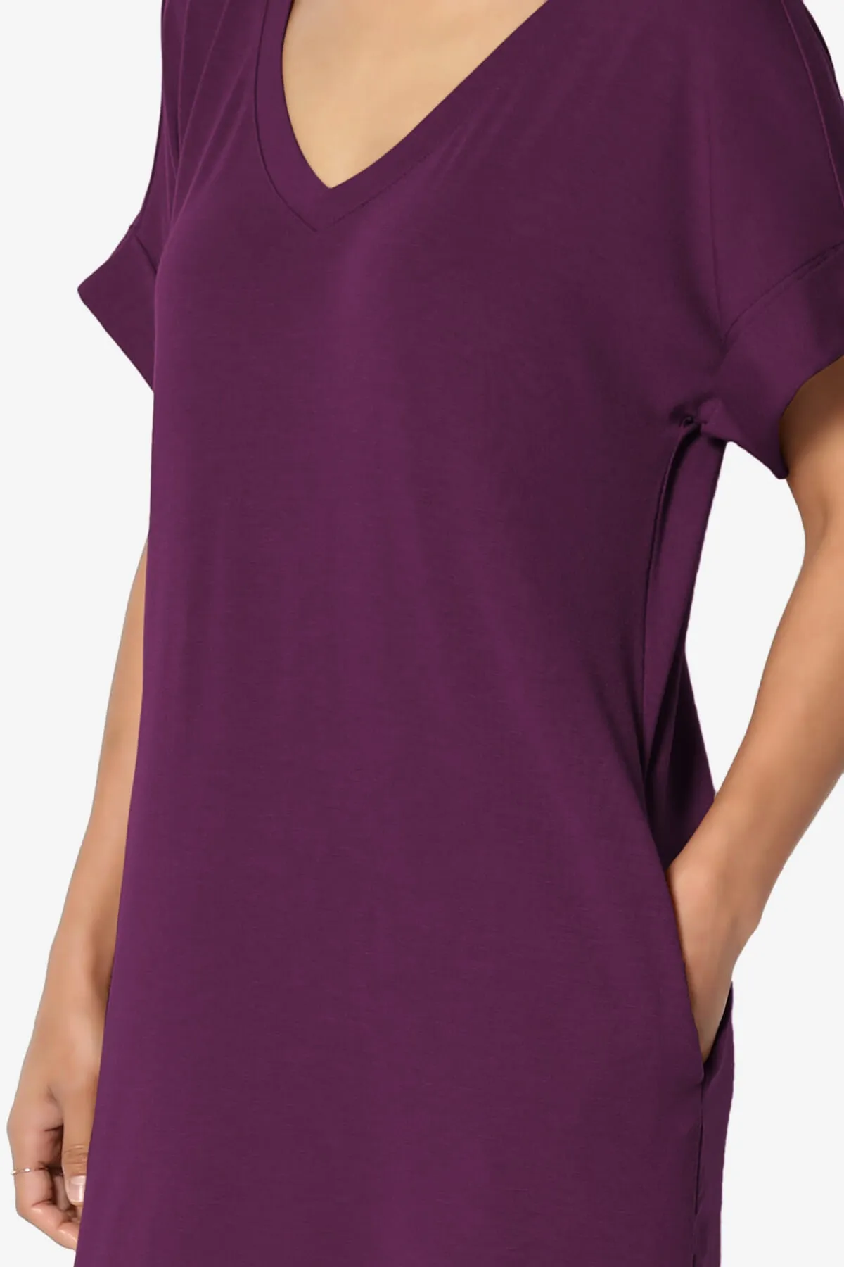 Cliff Rolled Short Sleeve V-Neck Dress PLUS
